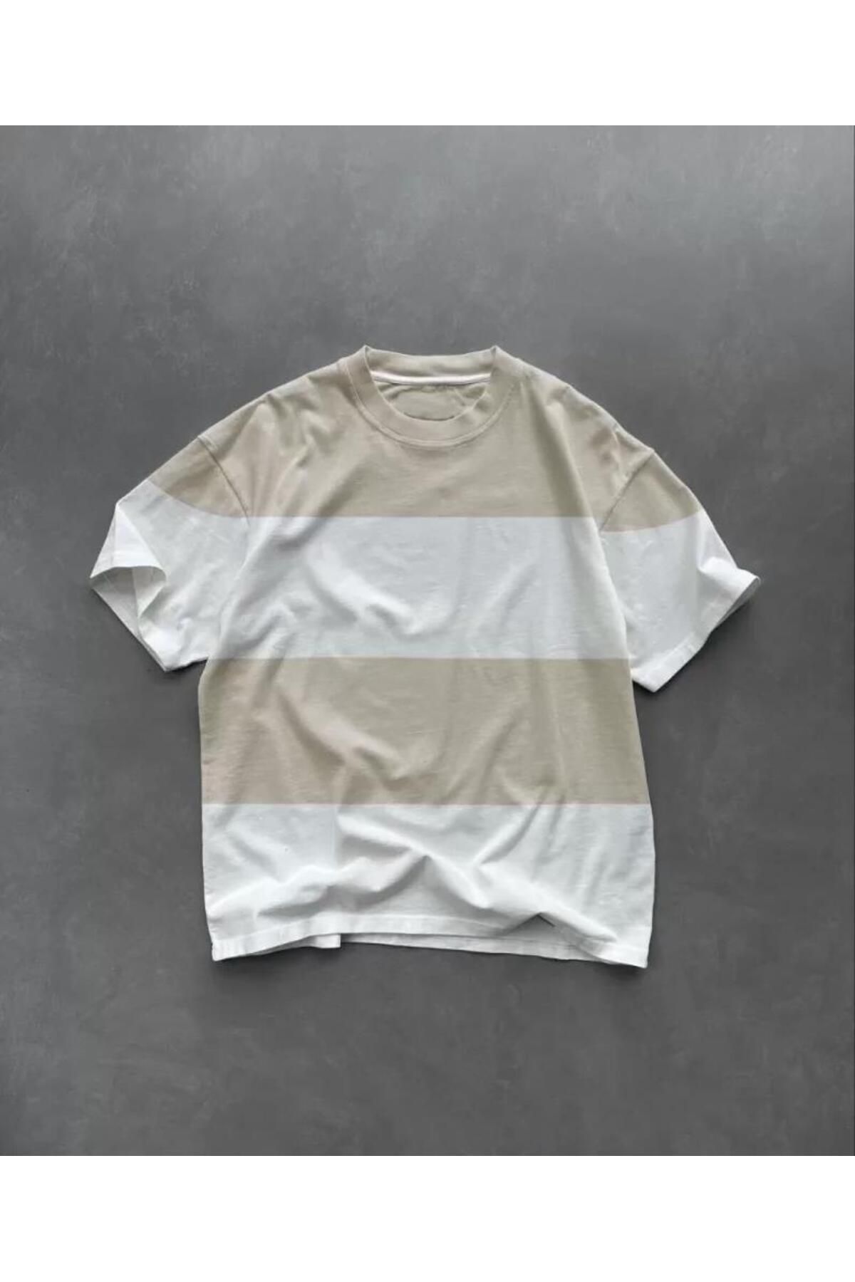 modamtn Unisex Bisiklet Yaka Parçalı T-Shirt - Bej