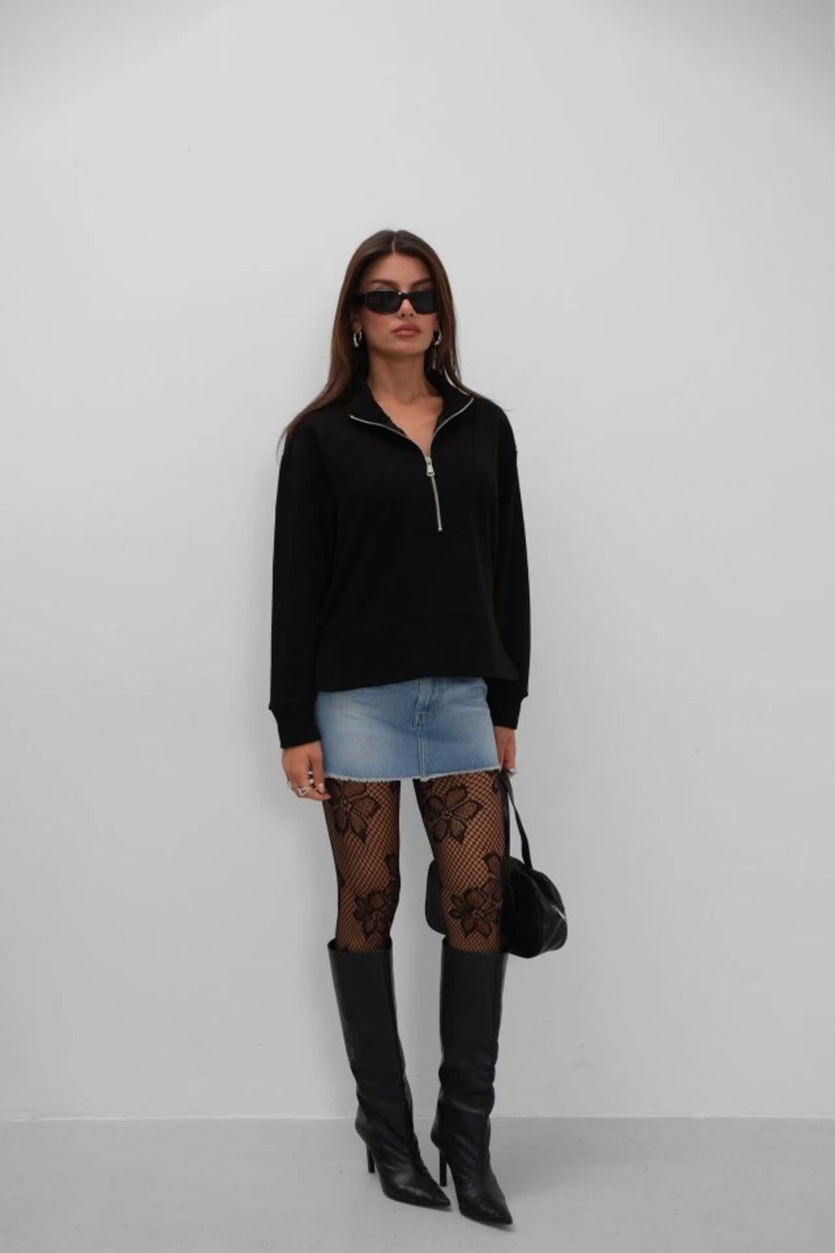Omarı Yüksek Kaliteli Fermuarlı Sweatshirt