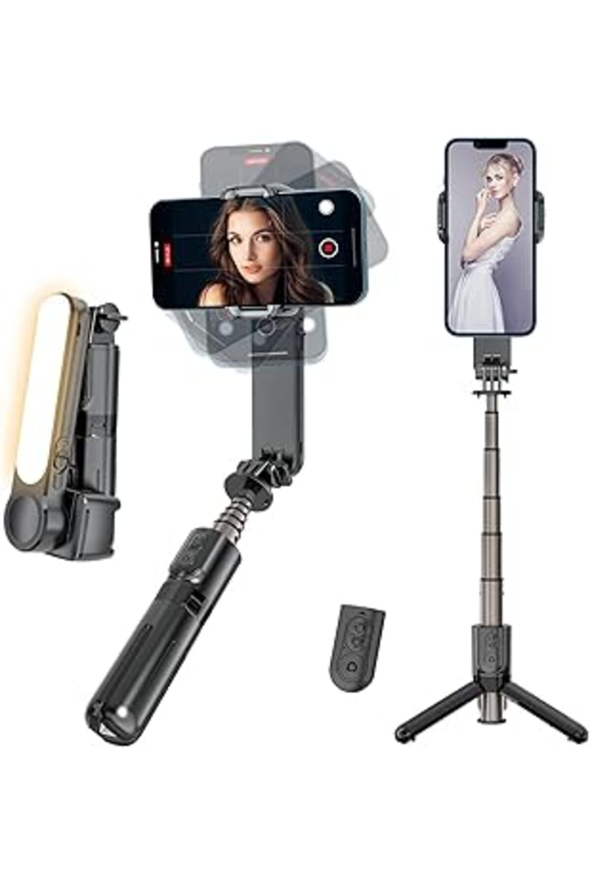 NETWORK ART Akıllı Telefonlar İçin Gimbal Stabilizator Kendinden Işıklı Ultra Hafif 360 Derece Dönebilen Başlık