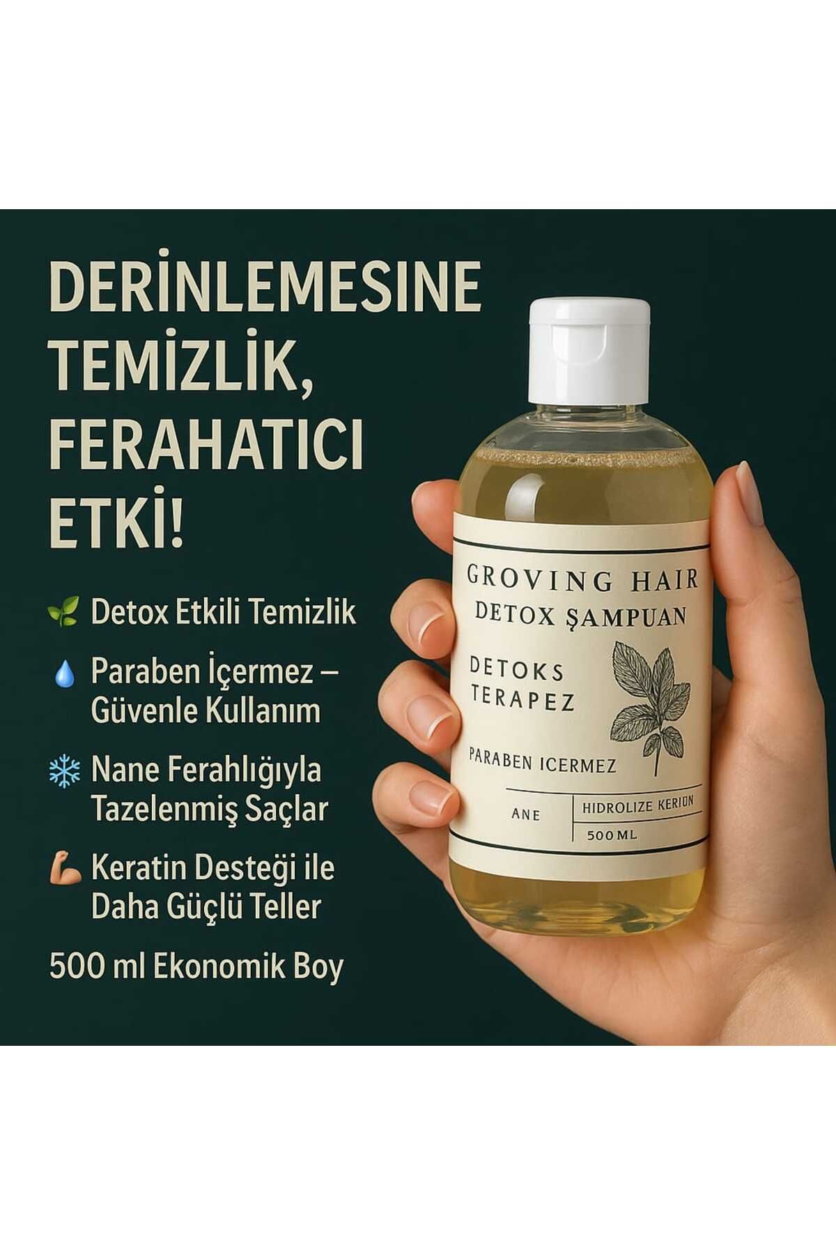 GROVİNG HAİR Detox saç ve vücut Şampuan 500 ml – detoks Arındırıcı Nane Terapisi | Paraben ve koruyucu içermez