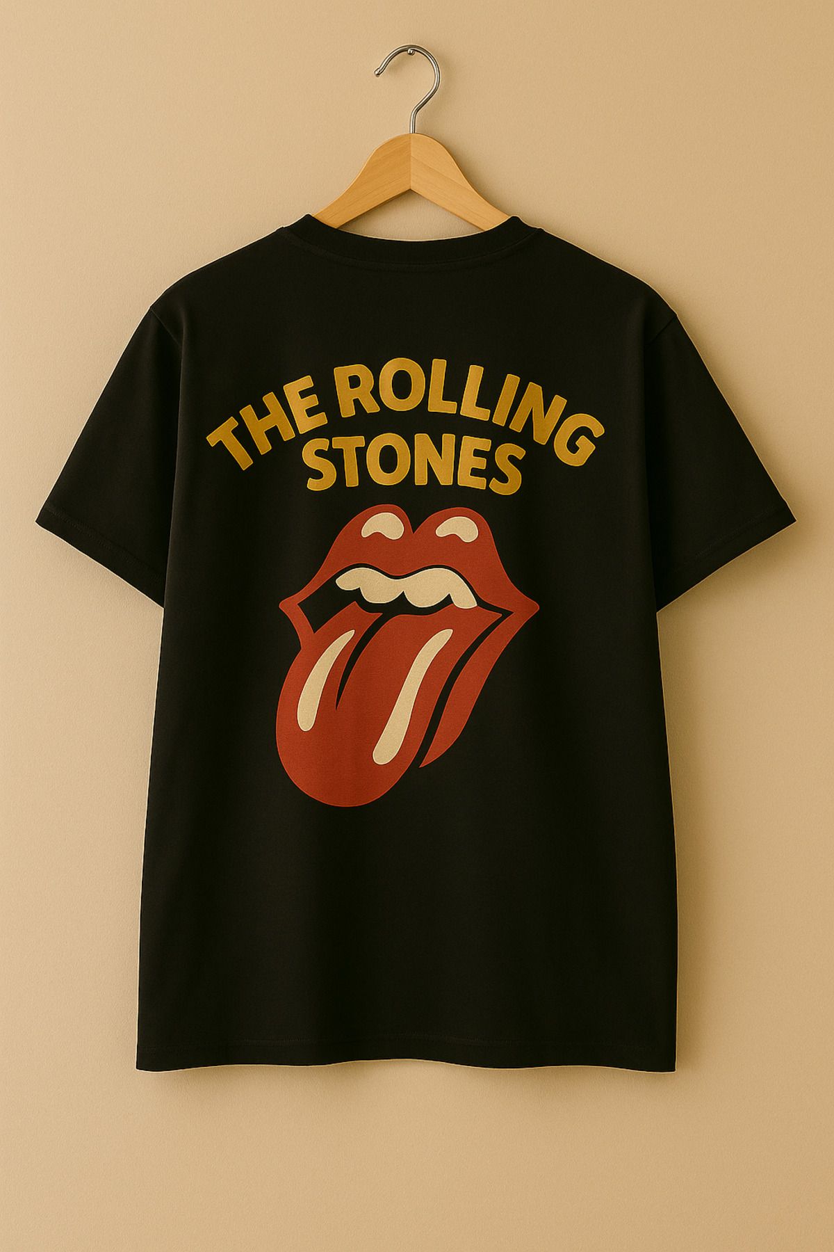 madeora The Rolling Stones Logolu Siyah Oversize Unisex Rock Tişört – Retro Tarz Müzik Grubu Baskılı