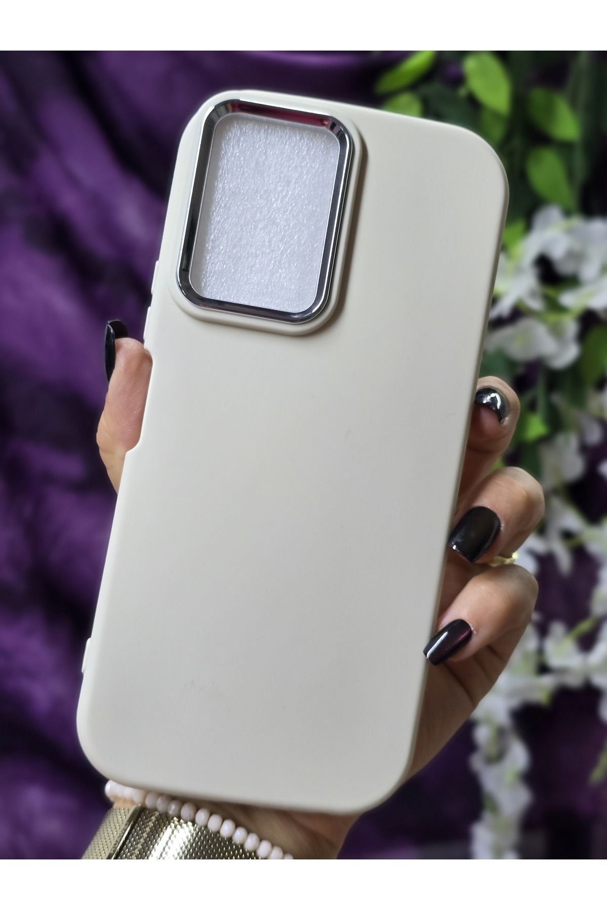 Magic Ring Vivo Y16 Uyumlu Metal Kamera Çerçeveli Mat Krem Silikon Kılıf
