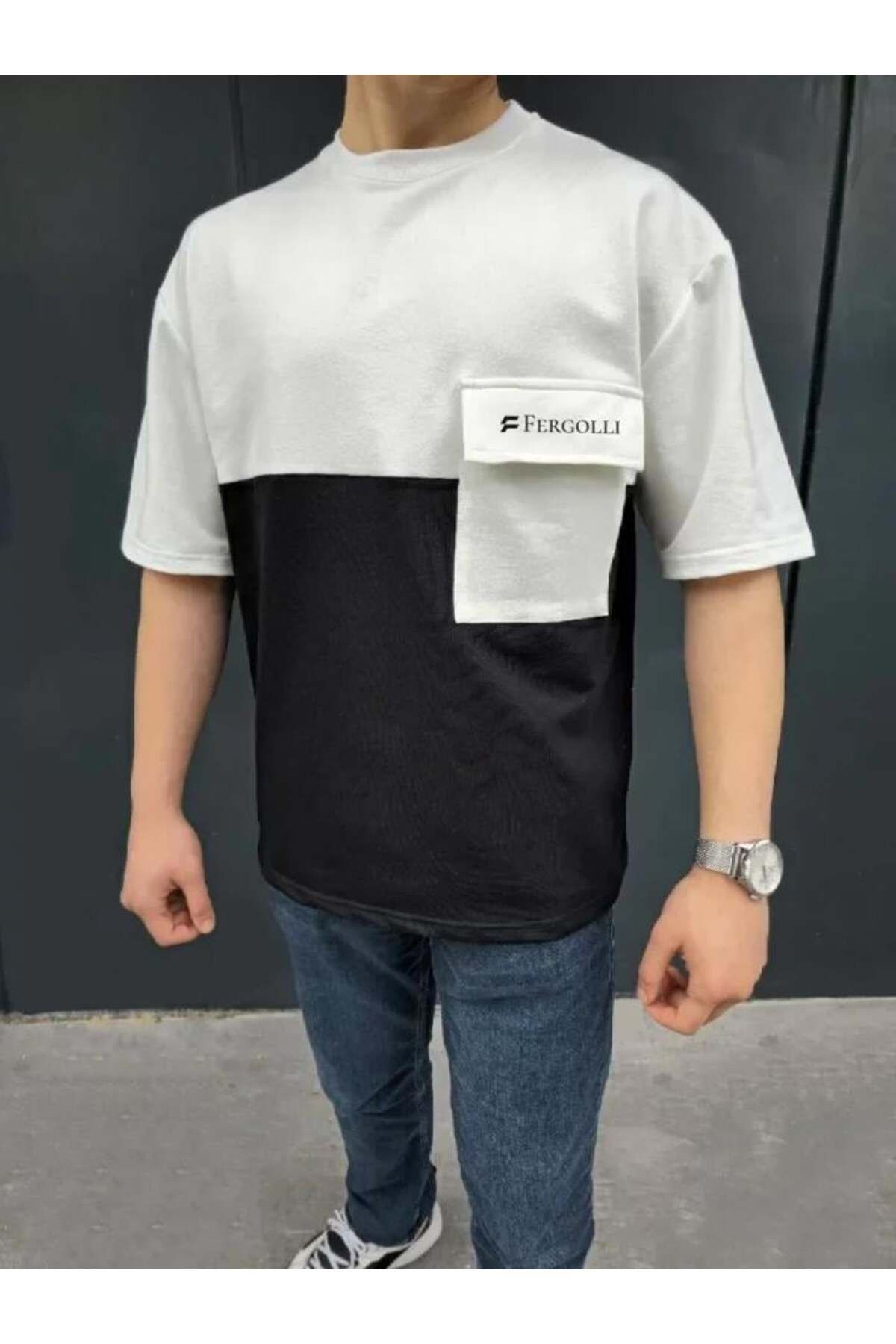 modamtn Unisex Torba Cep Detaylı Parçalı T-Shirt - Siyah