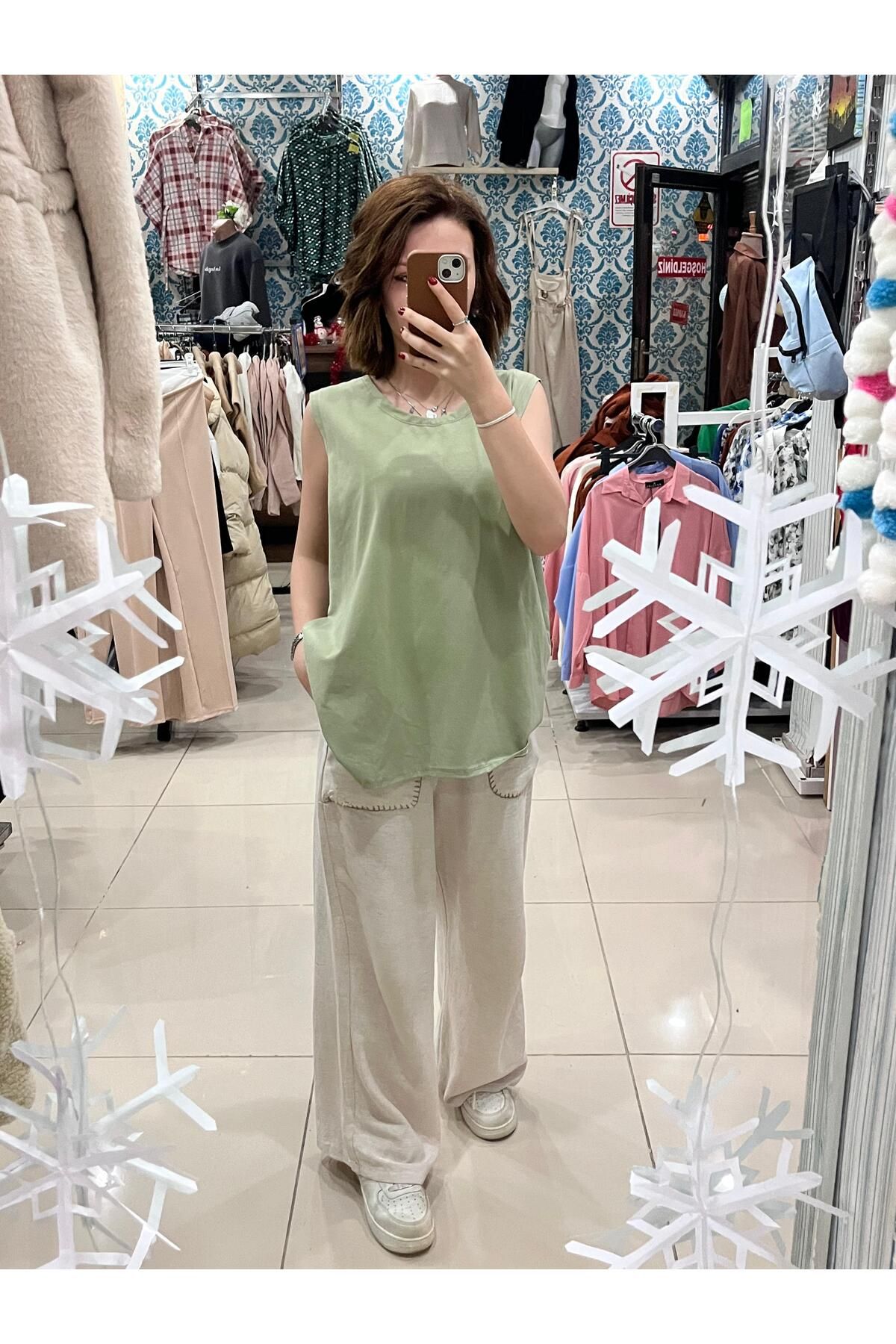 Sublime Butik Kalın Askılı Kadın Haki T-Shirt