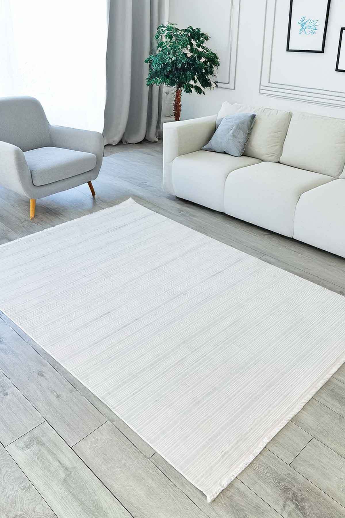 Decomia Home Violette Dokuma Yıkanabilir Modern Krem Salon Halısı Mutfak Halısı Yolluk