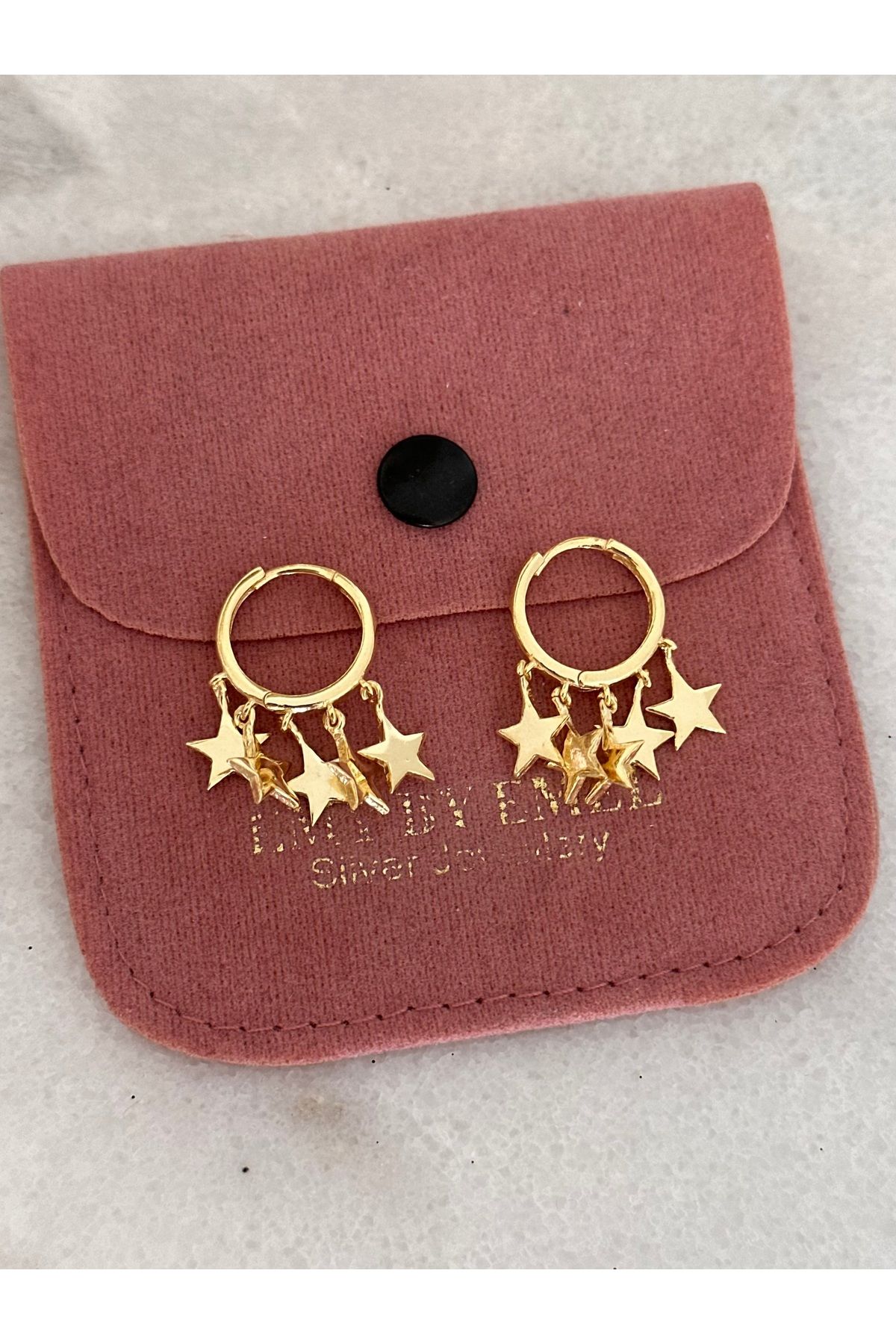 emy by emel luxury silver jewelry Altın Kaplama Sallantılı Yıldız Küpe 925 Ayar Gümüş