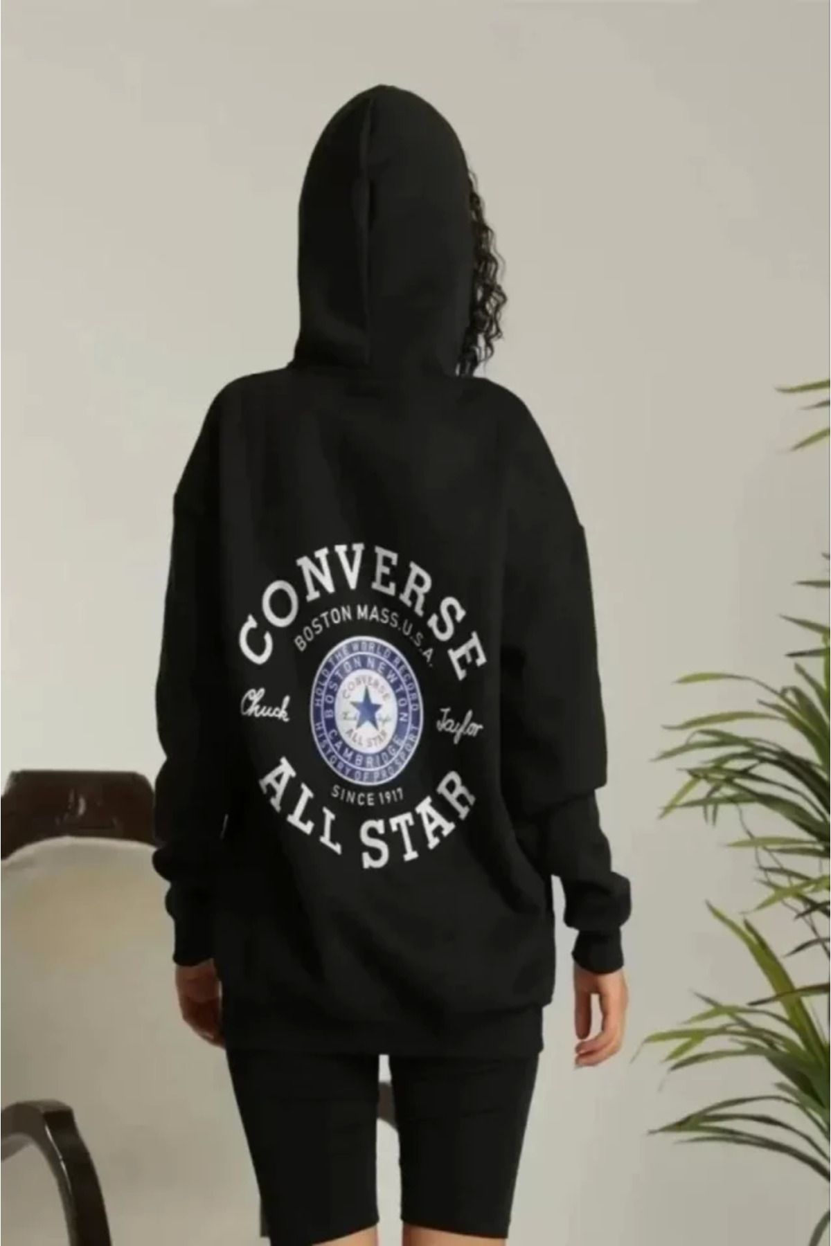 ZORM Oversize Kapüşonlu Baskılı Sweatshirt - Siyah