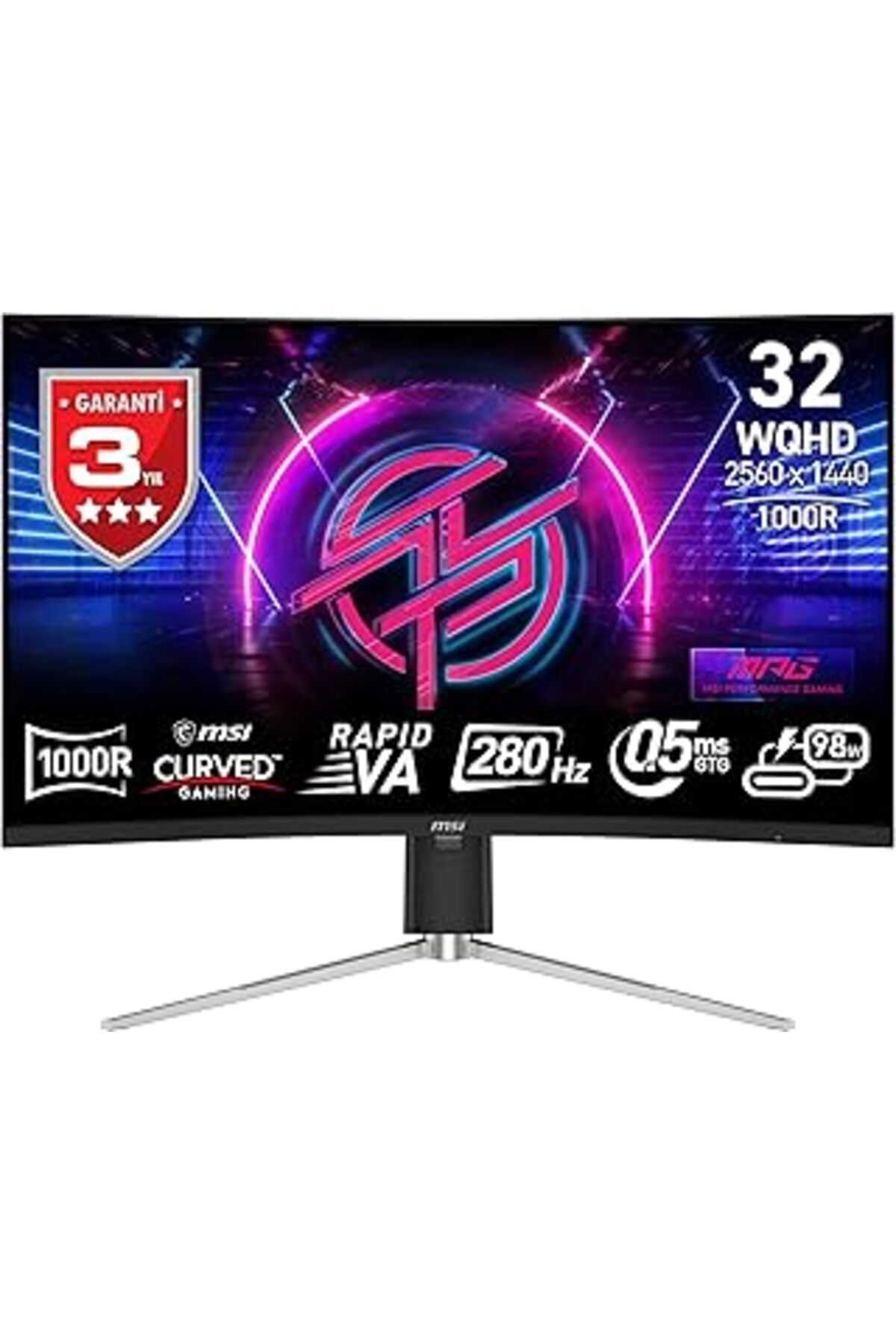 NETWORK ART Msi 31.5" Mpg 325Cqrxf Gaming Monitör, Wqhd, Curve 1000R Rapid Va, 280Hz 0.5Ms Adaptive-Sync, Siyah