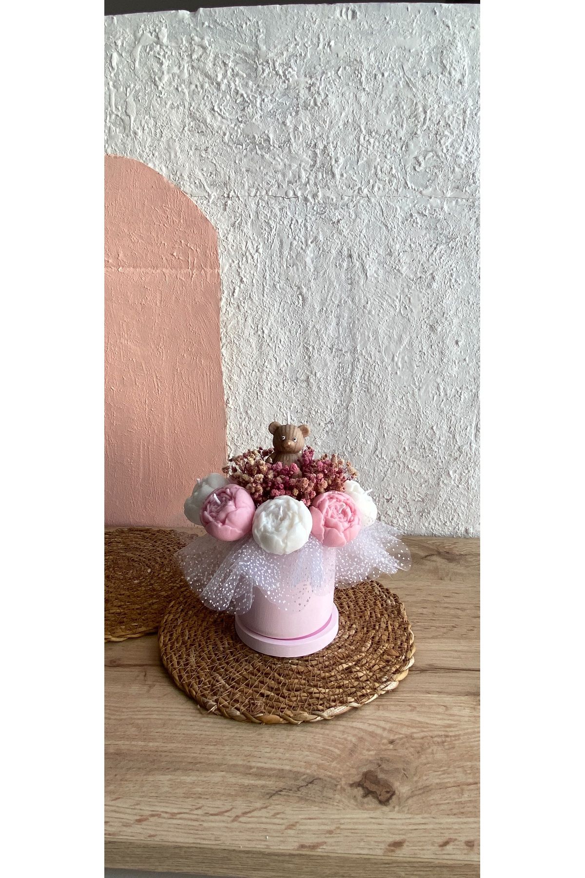 Bimumseramik Sevimli Ayıcık Figürlü Çiçek Aranjmanı /baby shower hediyesi, bebek odası süsü, doğum günü hediyesi