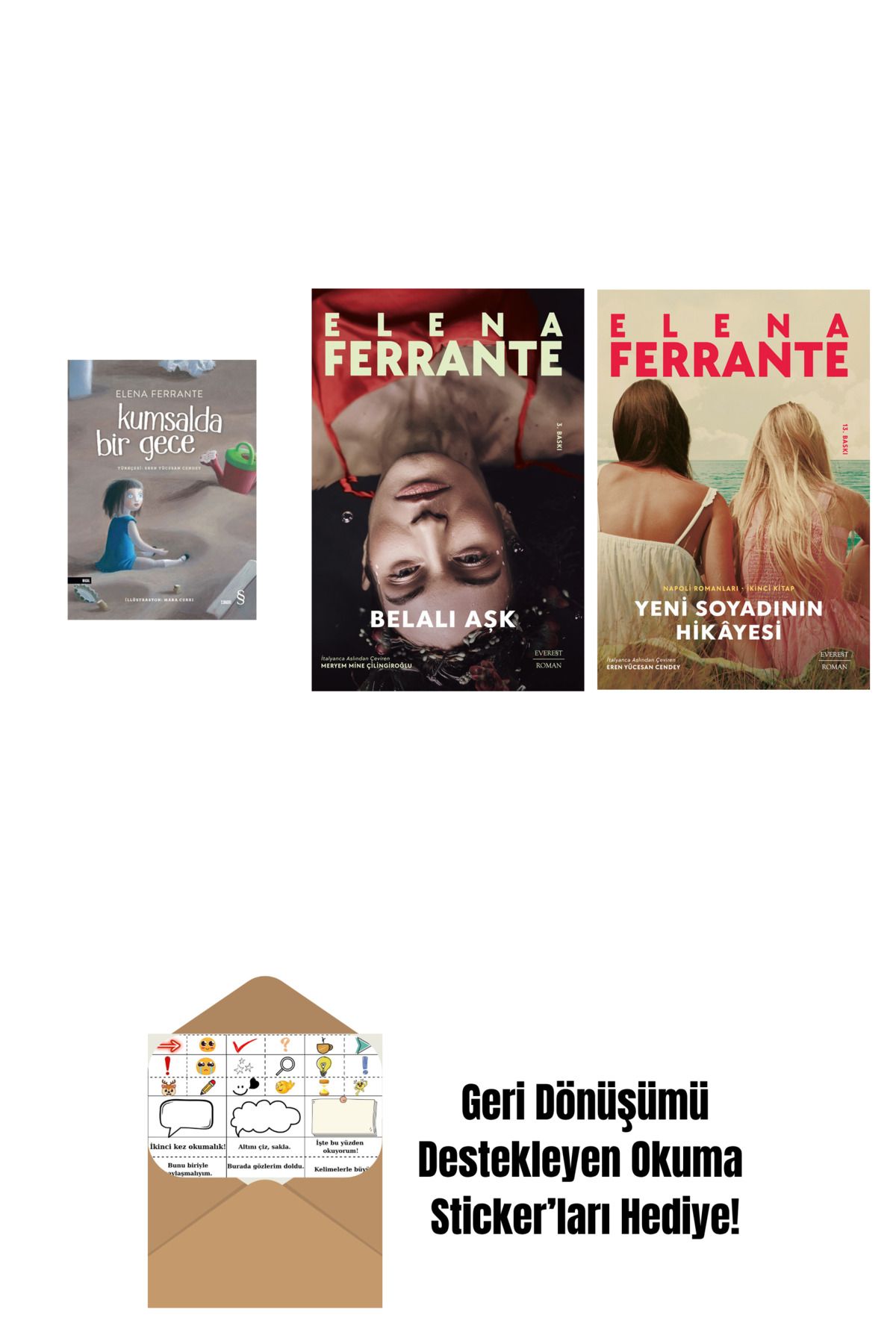 Everest Yayınları Kumsalda Bir Gece + Belalı Aşk + Yeni Soyadının Hikâyesi + Okuma Sticker'ları