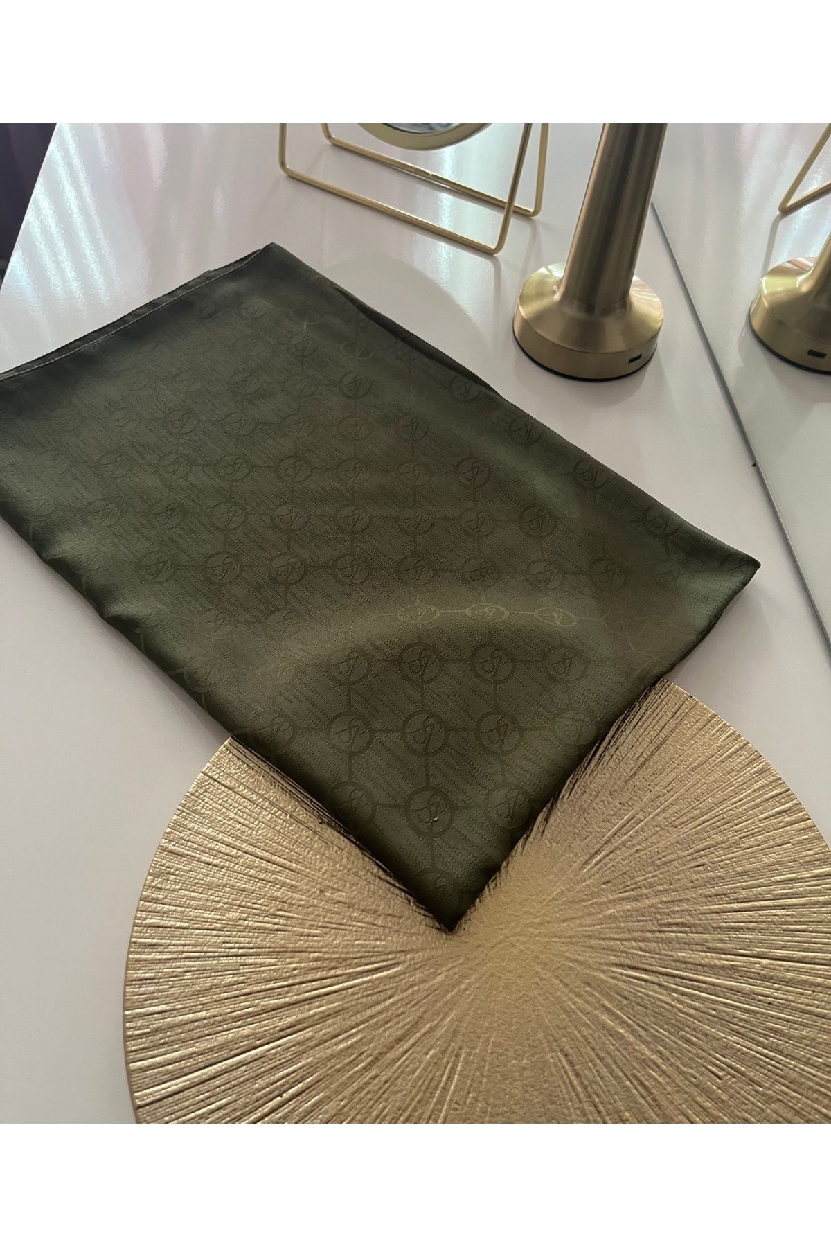 Almeza jewellery İpeksi VS desen şal haki yeşil ipek şal