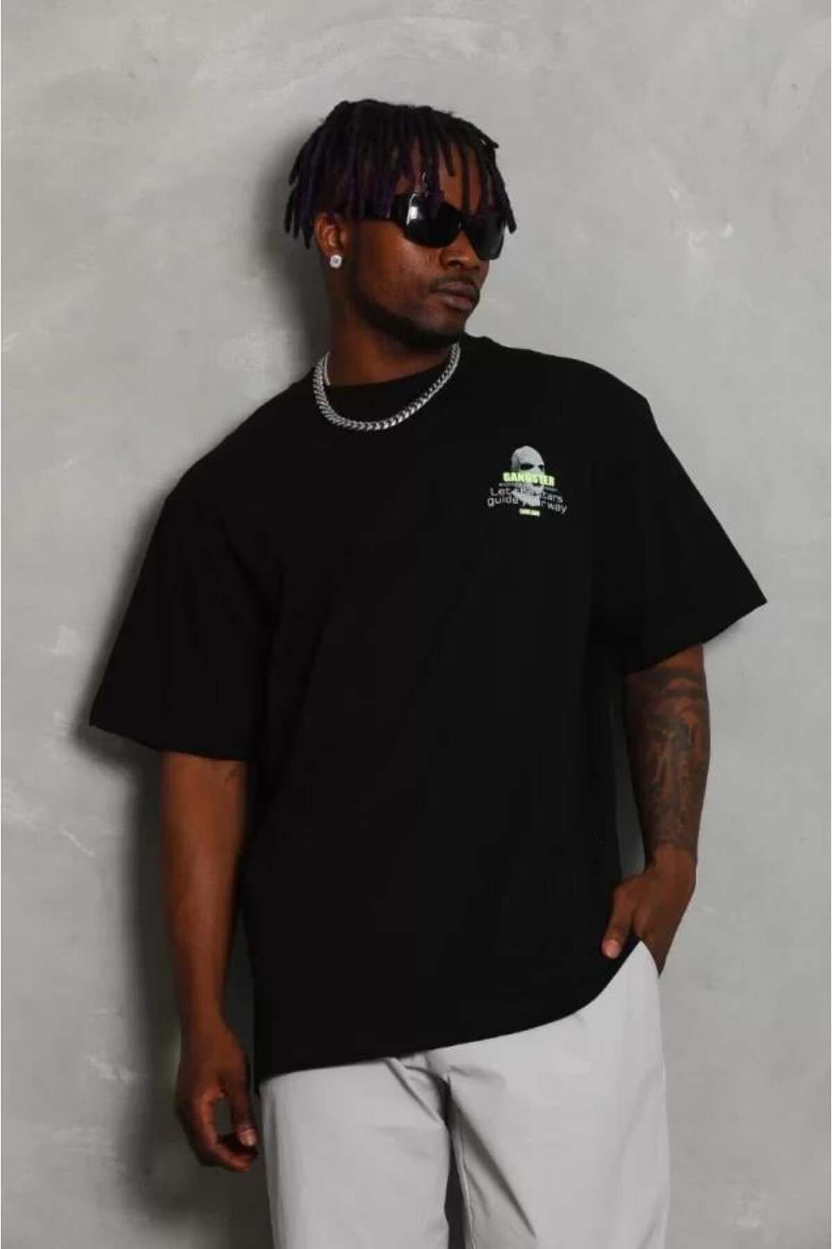 modamtn Unisex Oversize Baskılı Bisiklet Yaka T-Shirt - Siyah