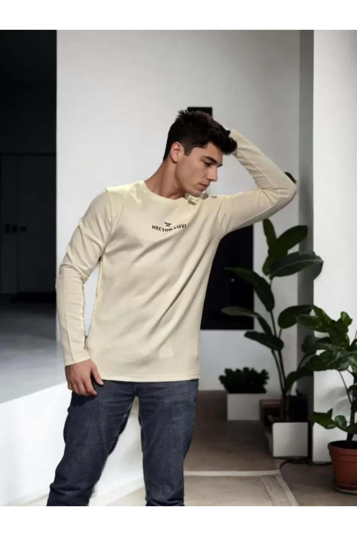 modamtn Unisex Bisiklet Yaka Uzun Kollu T-Shirt - Beyaz