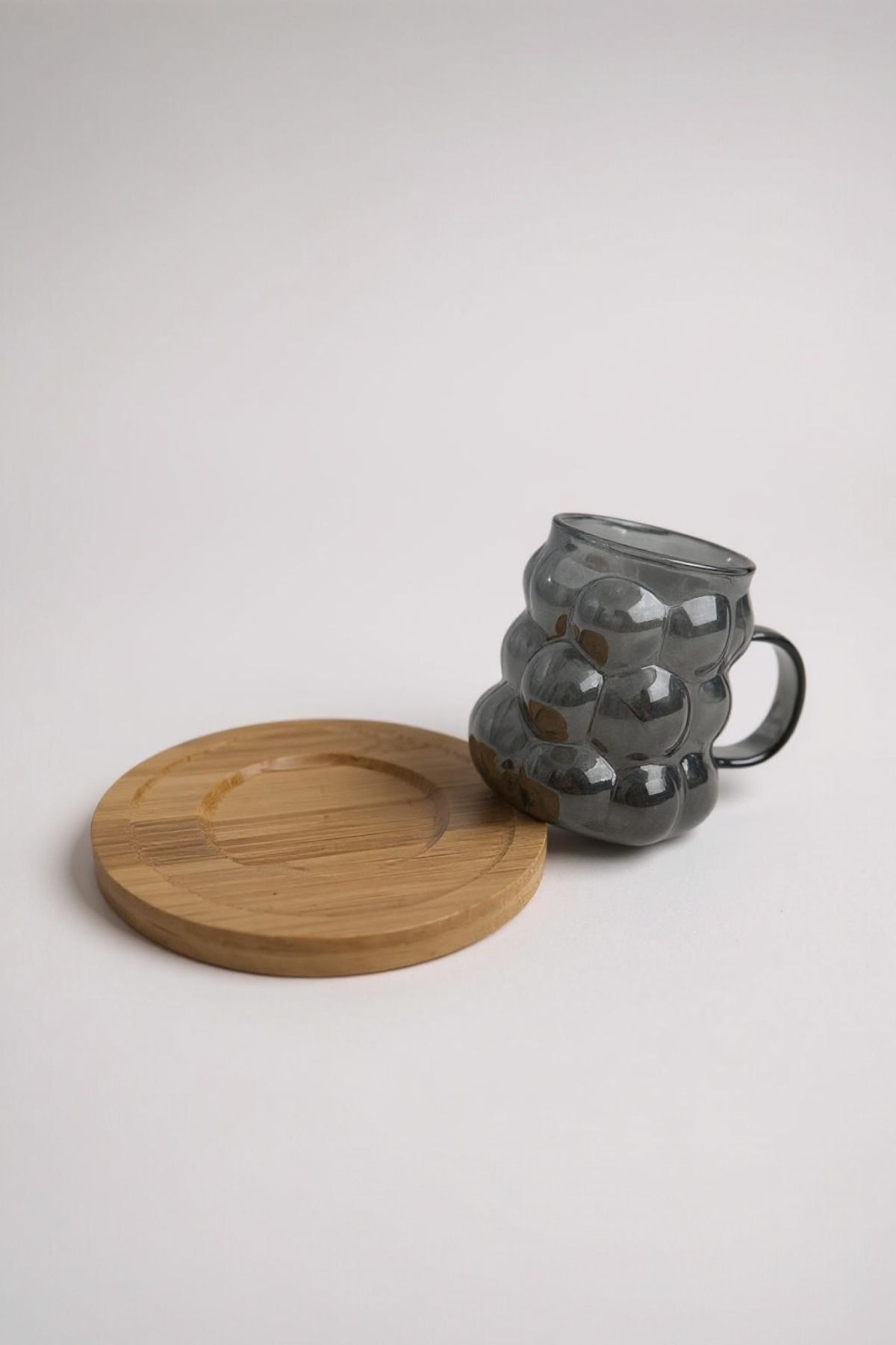 UCR HOME-Coffee Side Mini Grape Bead Cup with Handle Presentation Cup and Wooden Base Set of 6 90 ml 6