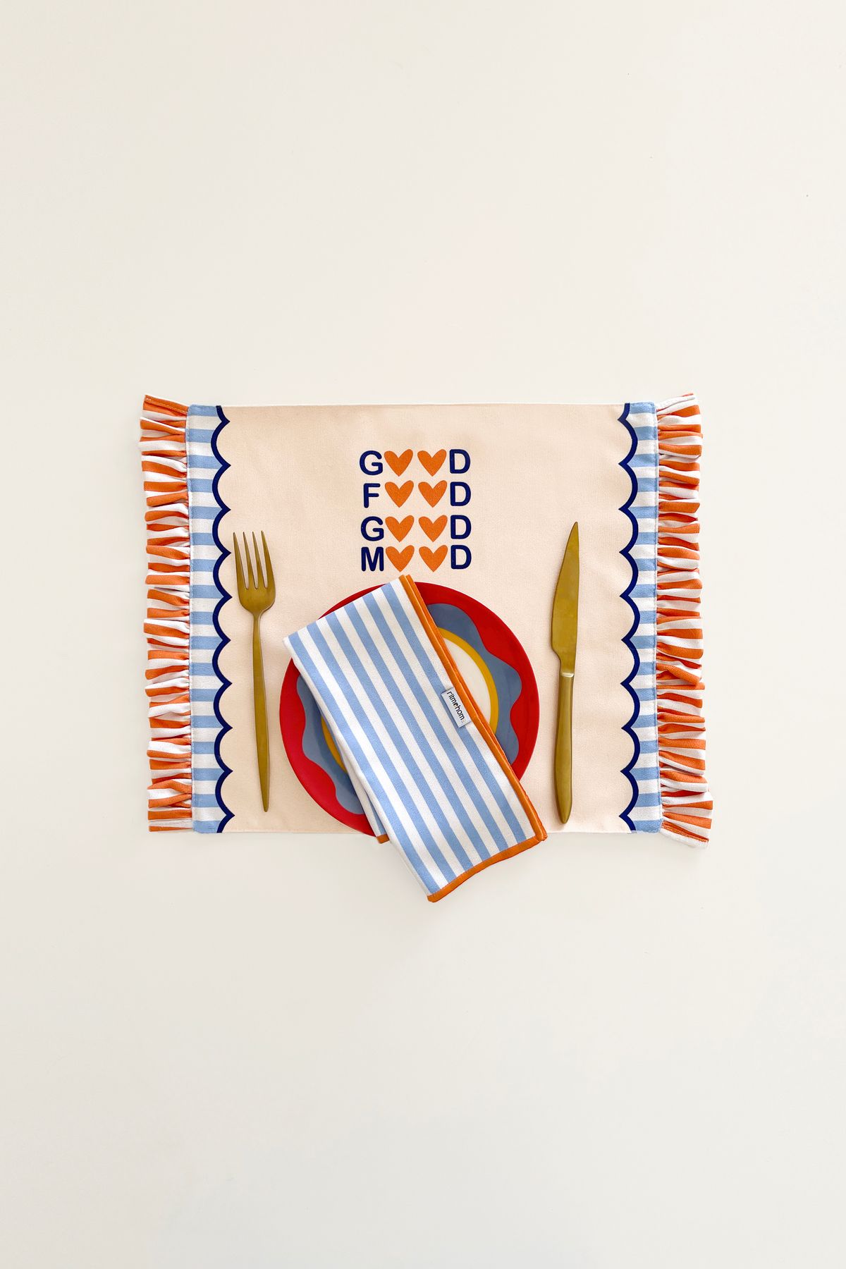 RİTMOHOME Fırfırlı, Marin, Bohem, Sloganlı, Yazılı Desenli, Renkli, Çizgili Amerikan Servis 35x45 Cm (1 ADET)