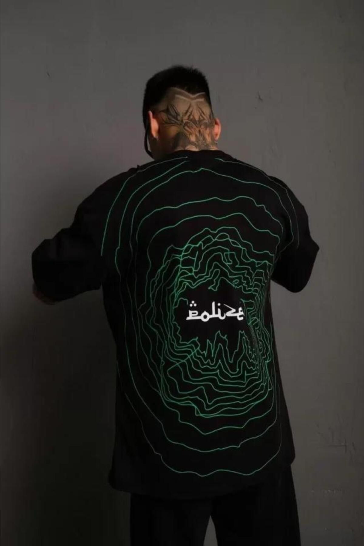 modamtn Erkek Bisiklet Yakalı Sırt Baskılı Oversize T-Shirt - Siyah