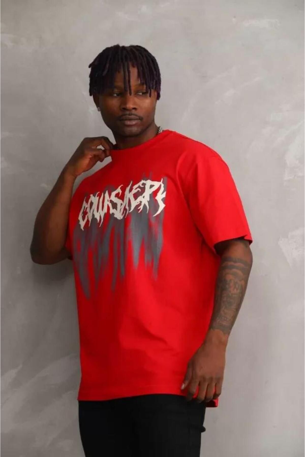 modamtn Unisex Baskılı Oversize T-Shirt - Kırmızı