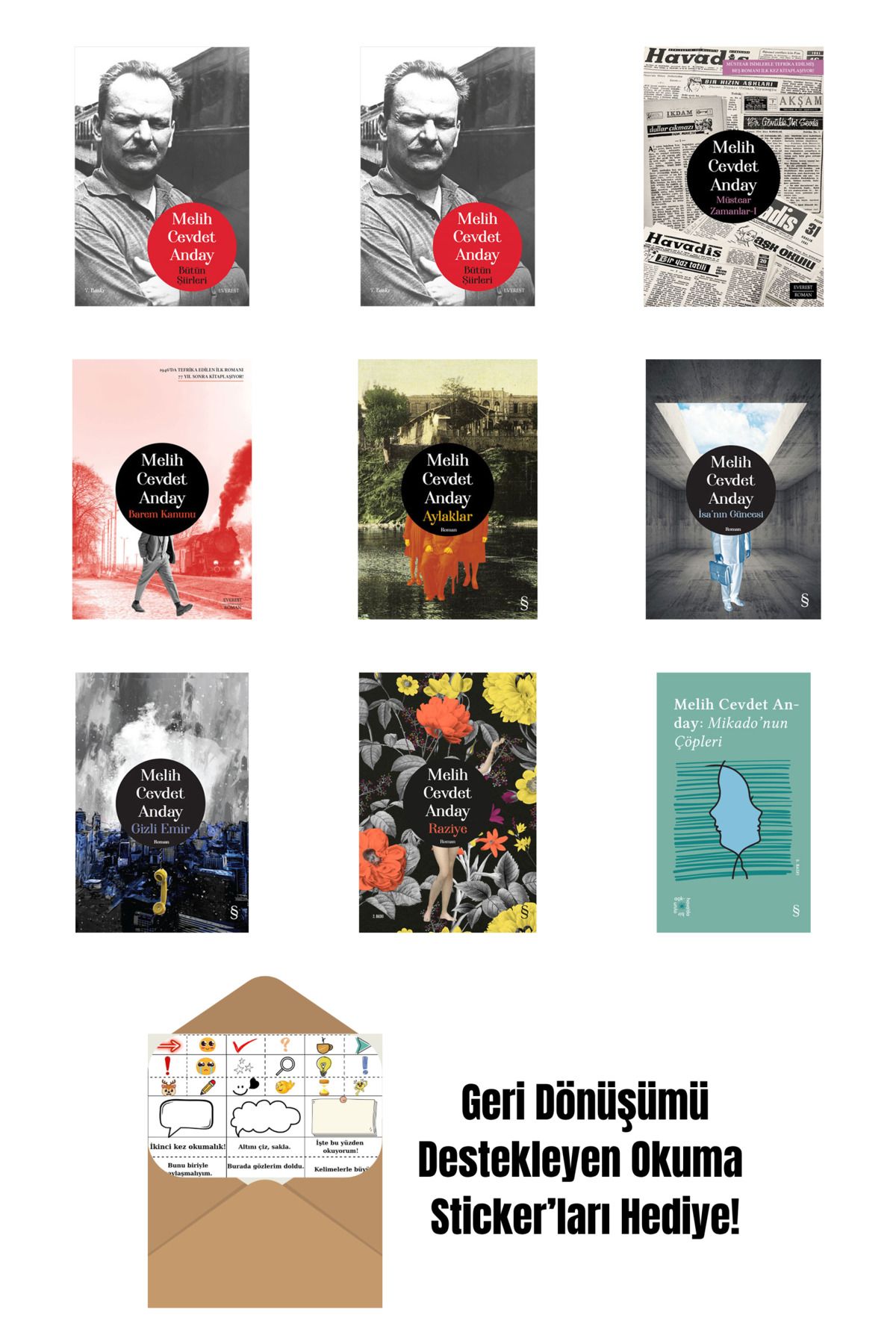 Everest Yayınları Melih Cevdet Anday 9 Kitap Set + Okuma Sticker'ları