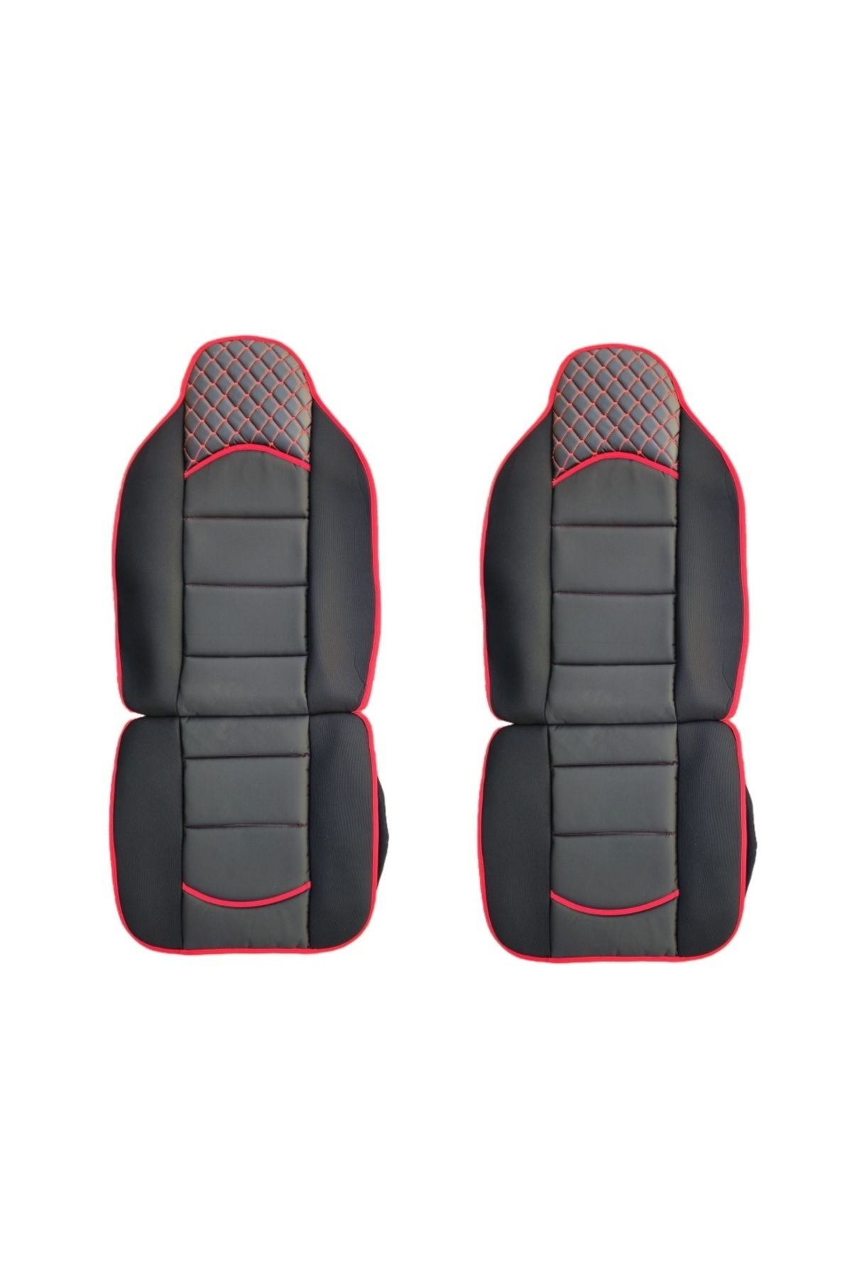 CED AUTO TRADE Set 2 Huse Scaune Auto Pentru Fata, Piele Ecologica Cu Textil, Negru Cu Cusatura Rosie - One Size