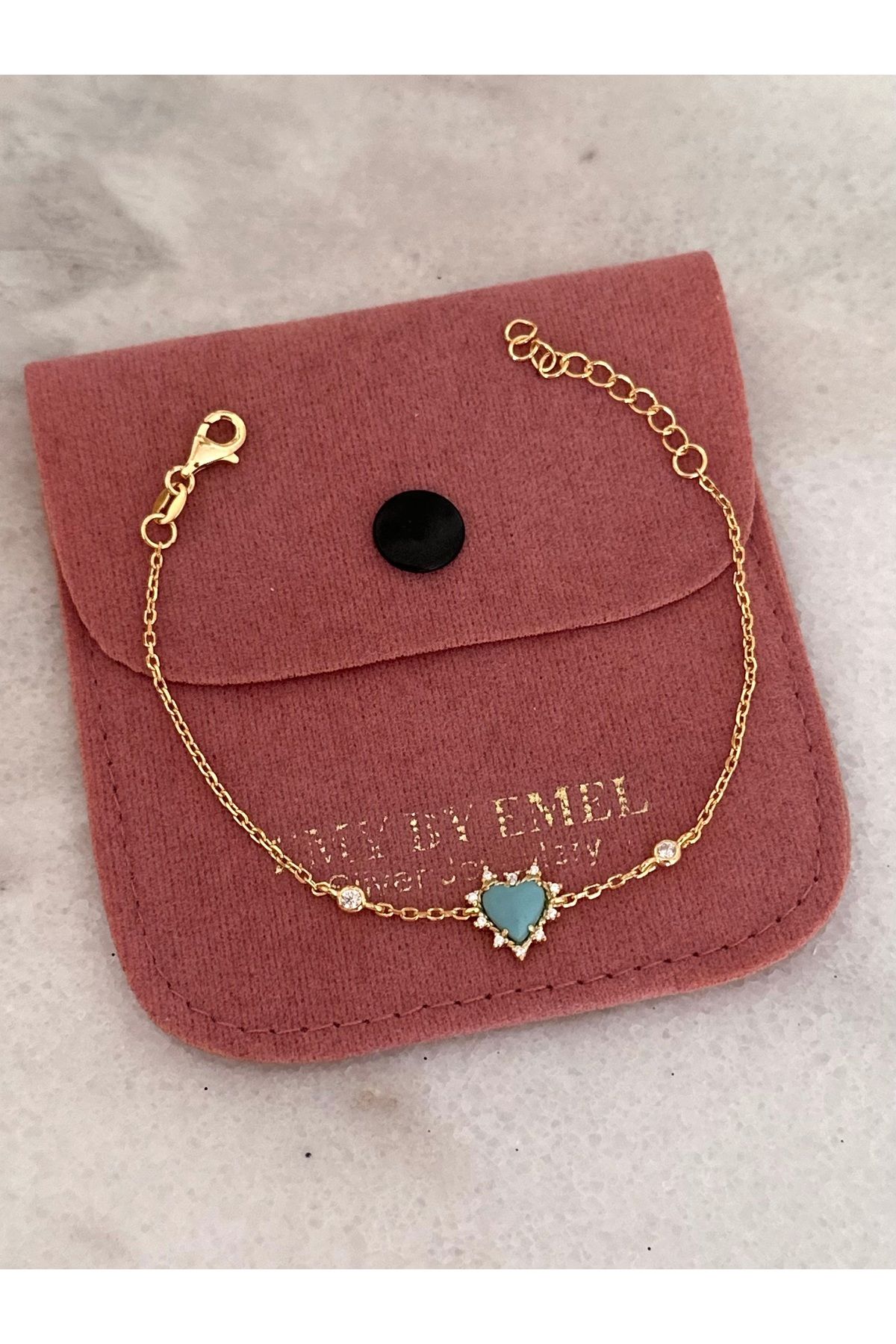 emy by emel luxury silver jewelry Altın Kaplama Turkuaz Kalp Bileklik 925 Ayar Gümüş