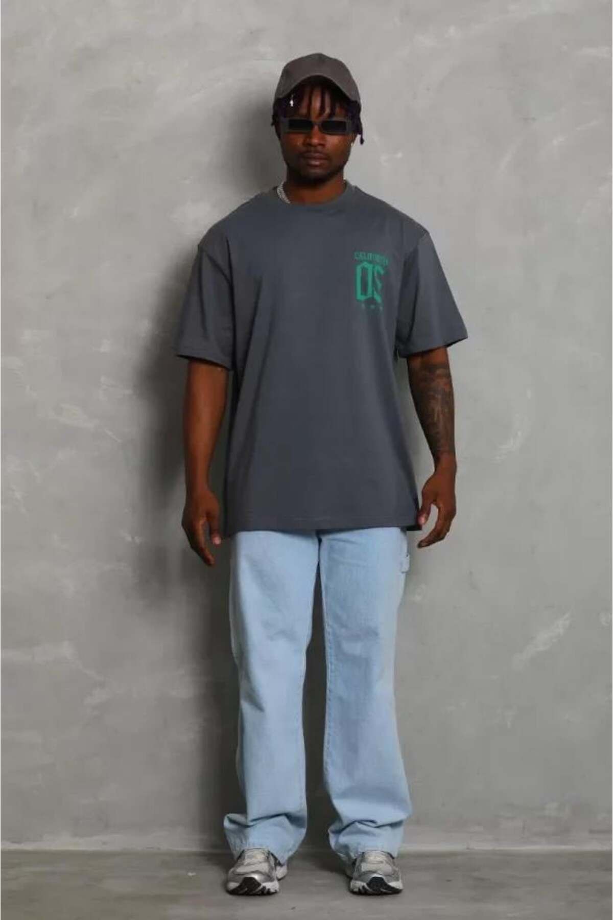 modamtn Unisex Oversize Baskılı Bisiklet Yaka T-Shirt - Füme