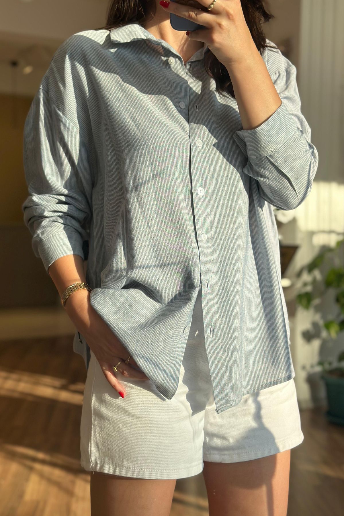 Unique Boutique Koyu Mavi Rengi Çizgili %100 Pamuklu Gömlek