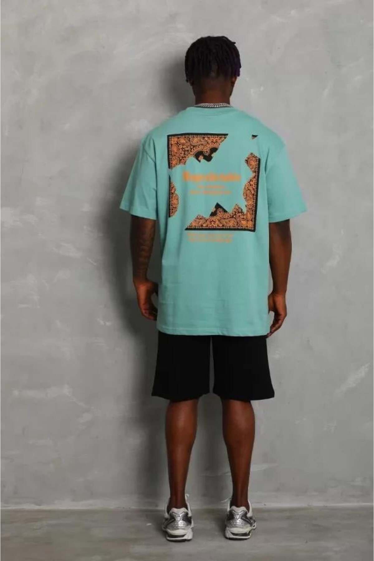 modamtn Unisex Oversize Baskılı Bisiklet Yaka T-Shirt - Mint Yeşili