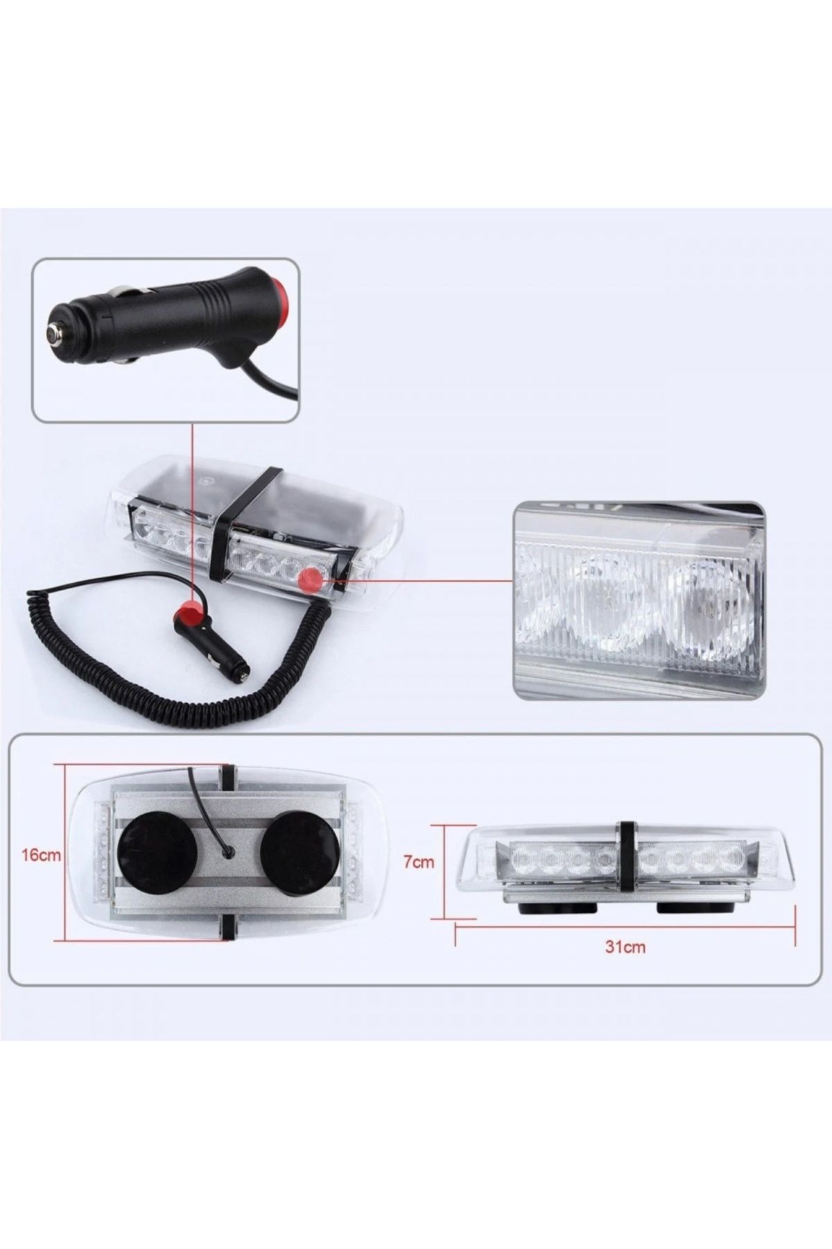 CED AUTO TRADE-Mini rampa Girofar LED Cu Magnet, 12V, 24W, IP65, 31x16x7 cm, culoare portocalie 2