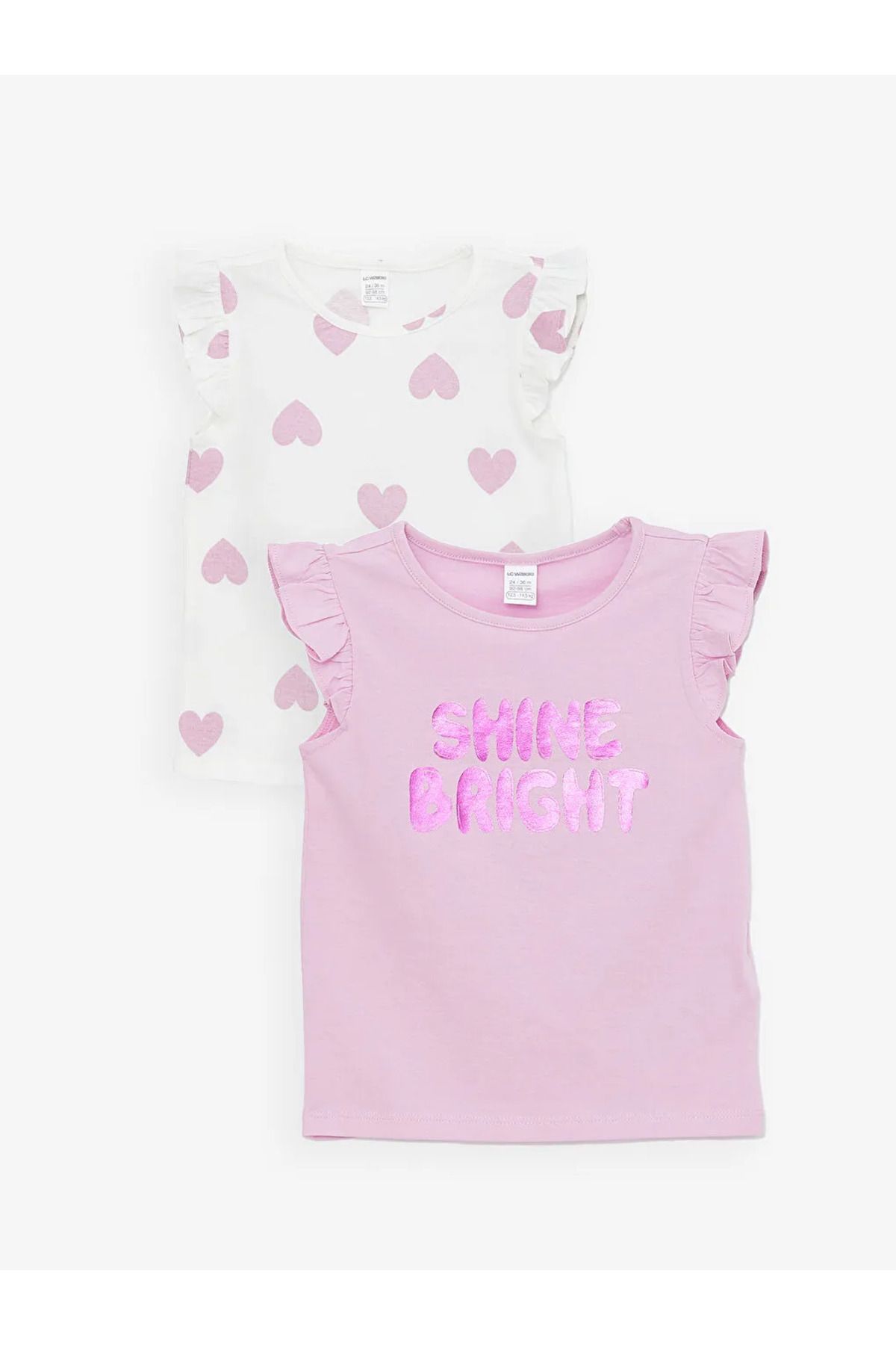 LC Waikiki LCW Kids Lila Bisiklet Yaka Kolsuz Baskılı Kız Bebek Bluz 2'li