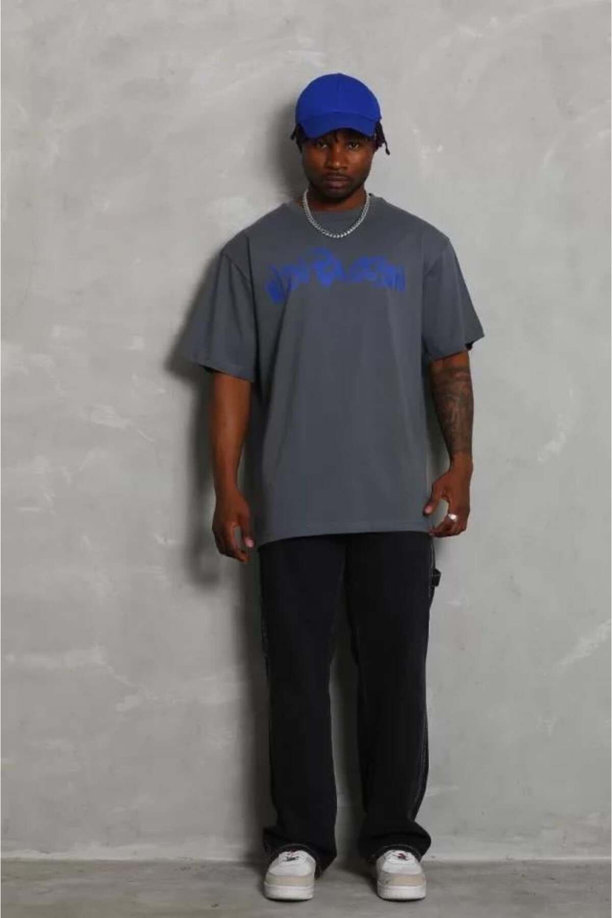 modamtn Unisex Oversize Baskılı Bisiklet Yaka T-Shirt - Füme