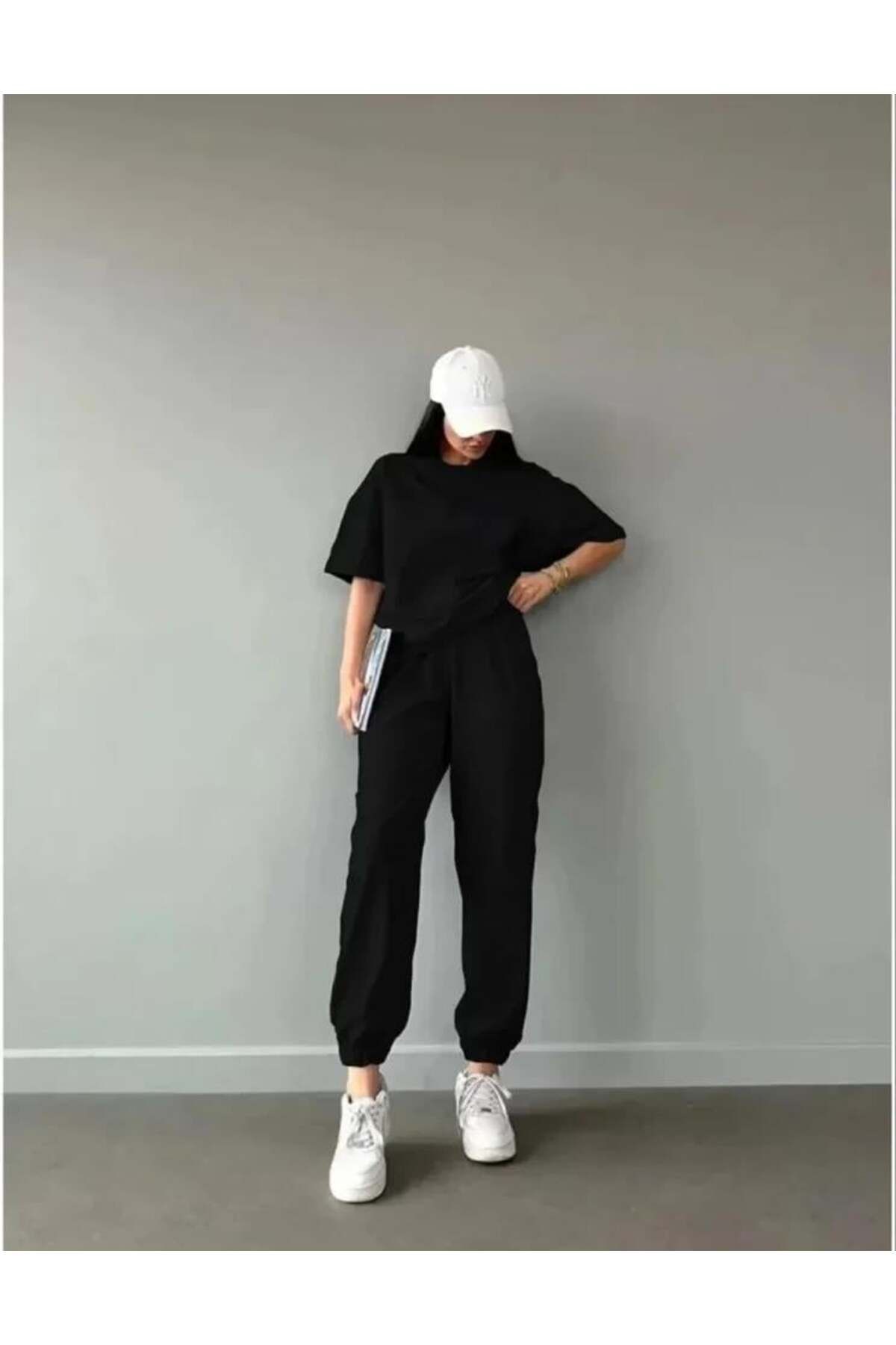 modamtn Unisex Düz T-Shirt Ve Eşofman Takımı - Siyah