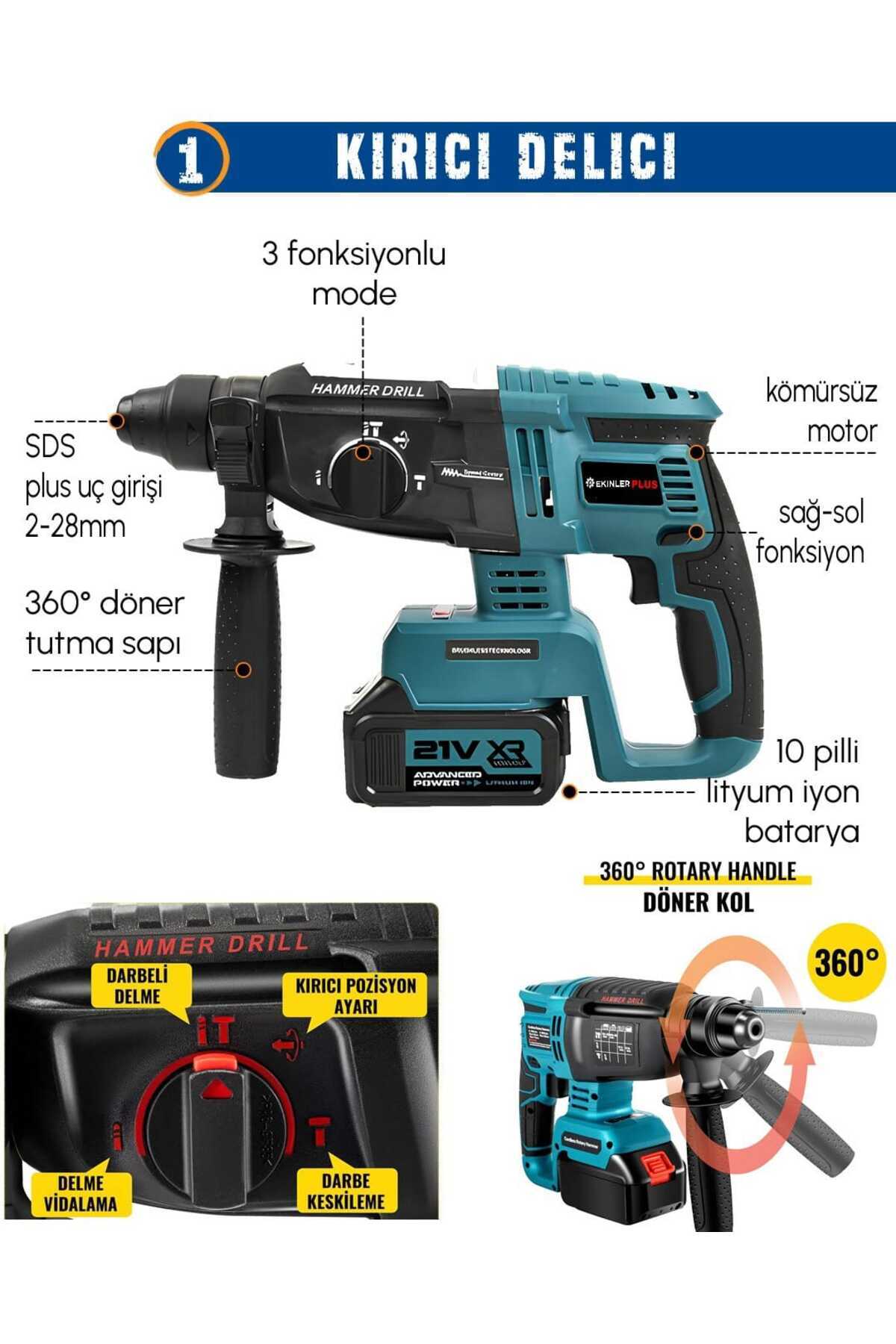 PROHUMMER 21V Kombo: 800Nm Somun Sökücülü 4'lü Akülü Set (Matkap