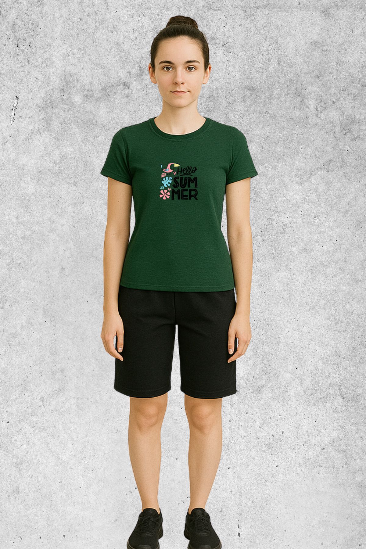 MOLICO Basic Unisex sıfır yaka kısa kollu HELLO SUMMER BASKILI TSHİRT