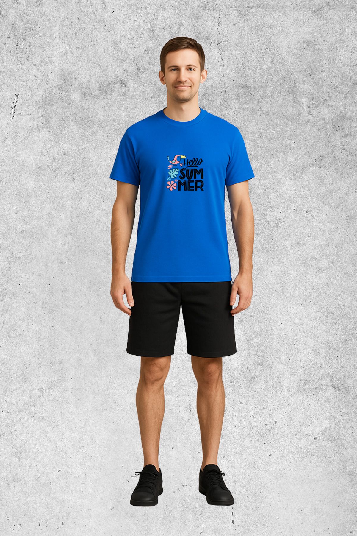 MOLICO Basic Unisex sıfır yaka kısa kollu HELLO SUMMER BASKILI TSHİRT