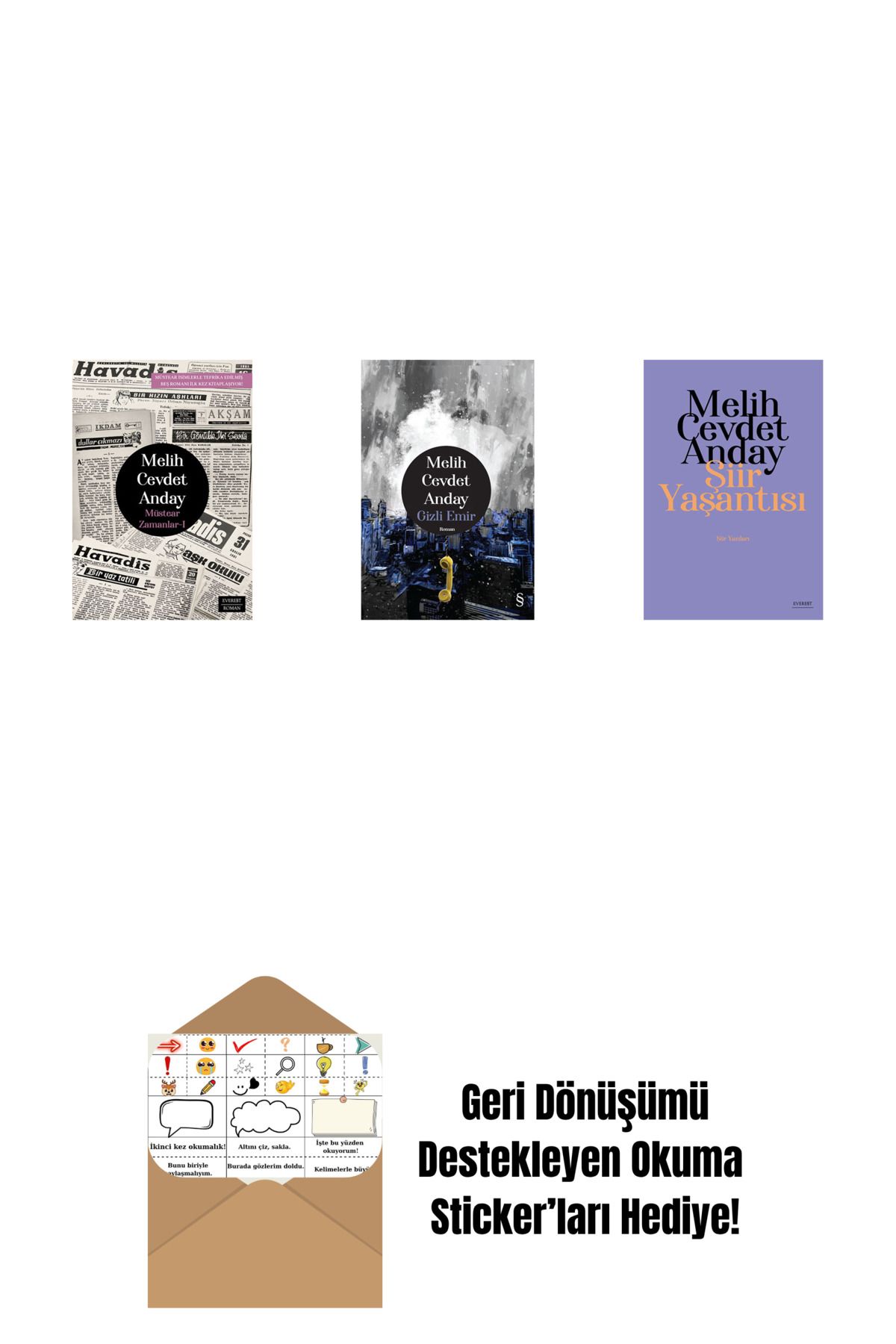 Everest Yayınları Müstear Zamanlar - 1 + Gizli Emir (Ciltli) + Şiir Yaşantısı - Şiir Yazıları + Okuma Sticker'ları