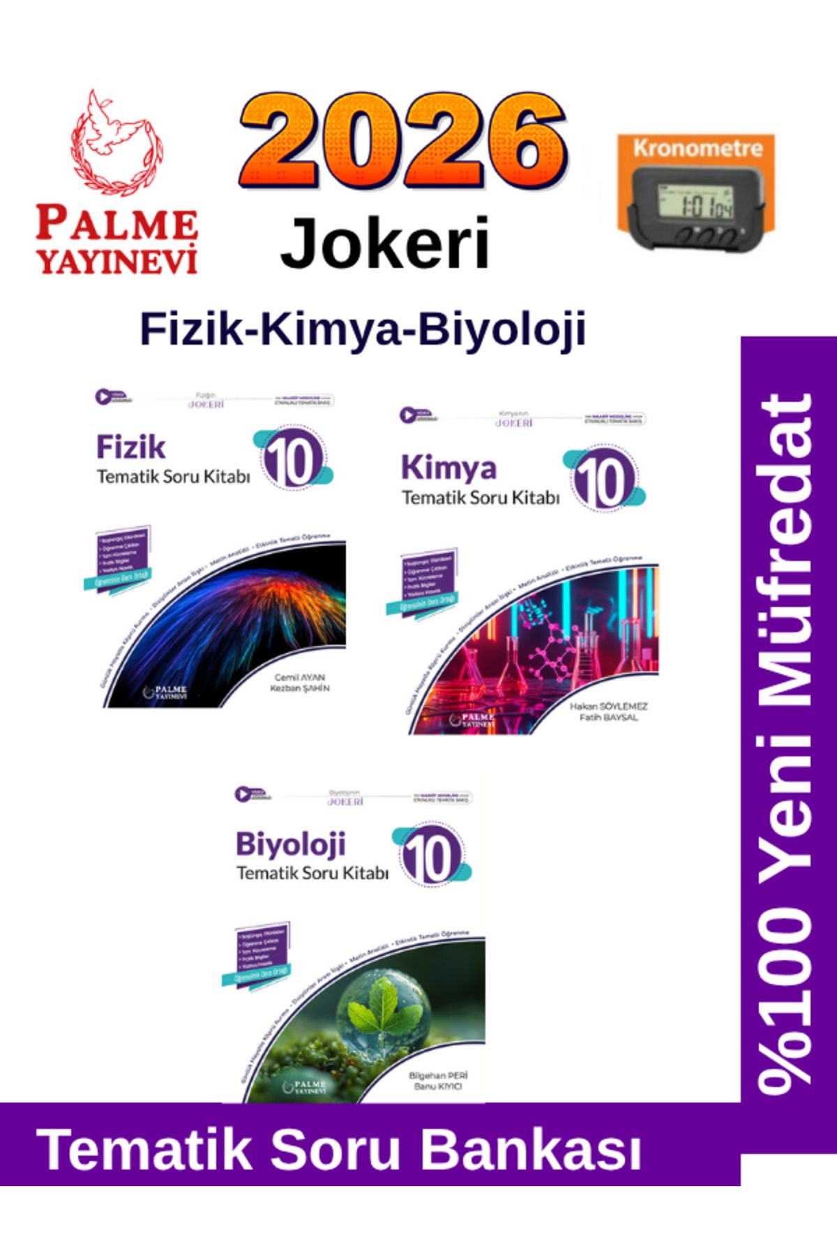 Palme Yayınevi 2026 10.Sınıf Fizik-Kimya-Biyoloji %100 Yeni Müfredat Tematik Soru Bankası+Kronometre