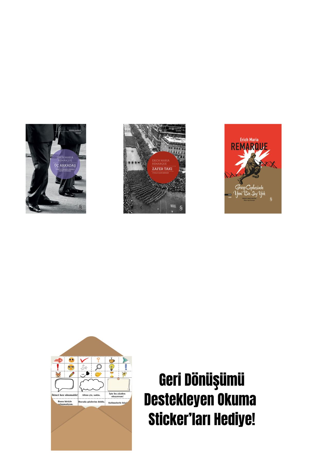 Everest Yayınları Üç Arkadaş + Zafer Takı + Garp Cephesinde Yeni Bir Şey Yok (Ciltli) + Okuma Sticker'ları