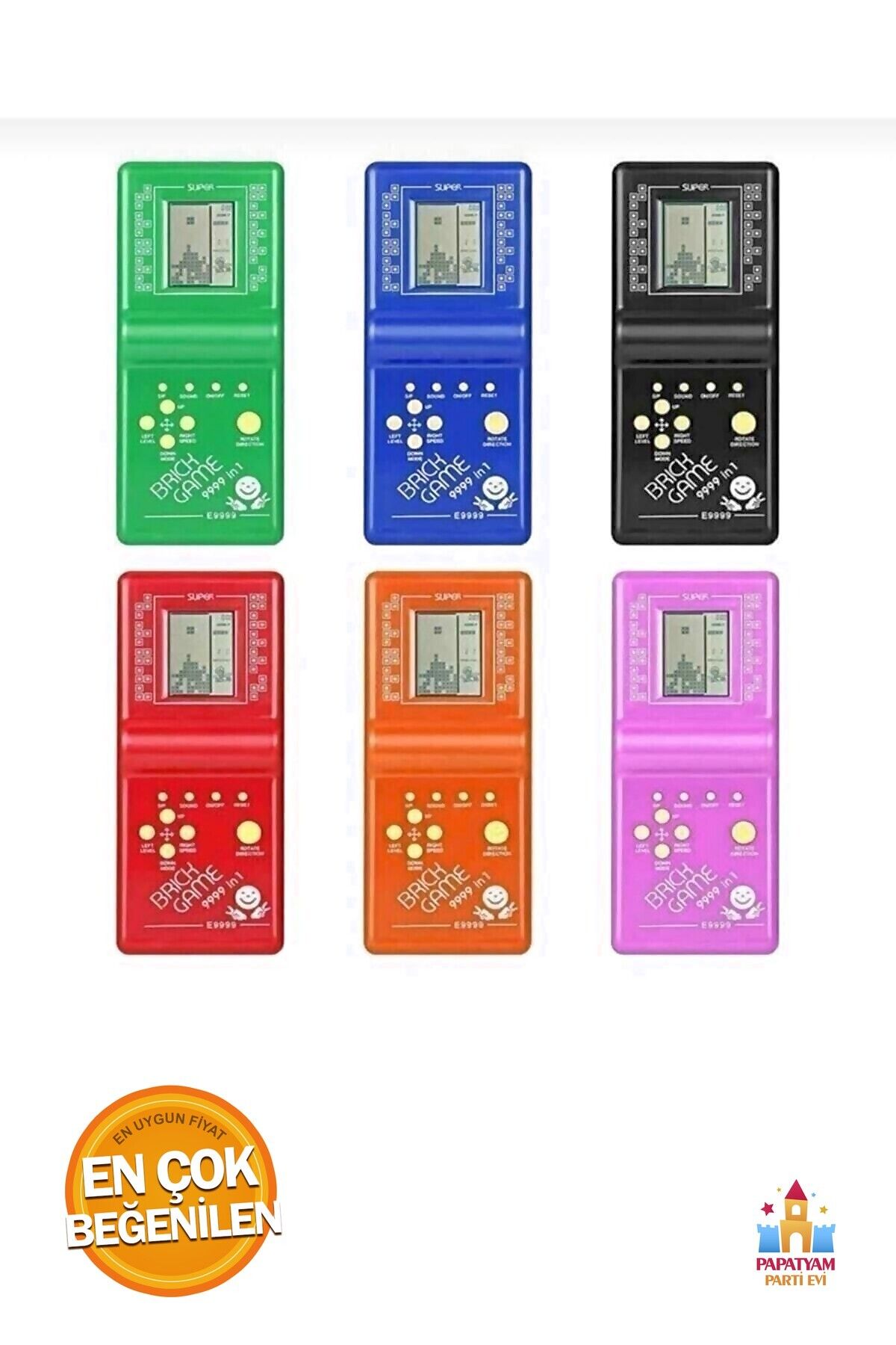 PapatyamPartiEvi Nostaljik Gameboy Tetris Konsolu - Renkli Pil ile Çalışan Oyuncak Konsol