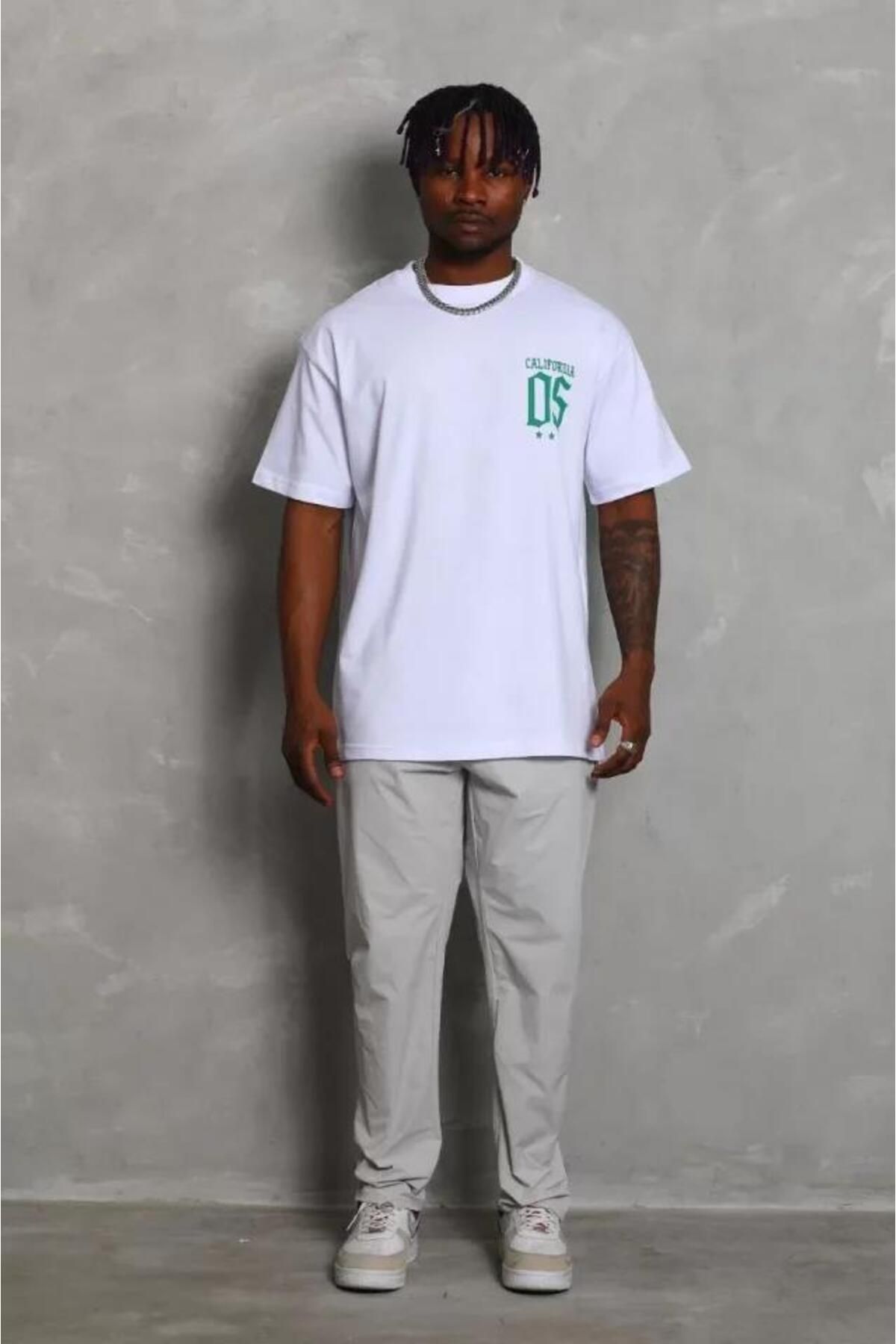 modamtn Unisex Oversize Baskılı Bisiklet Yaka T-Shirt - Beyaz