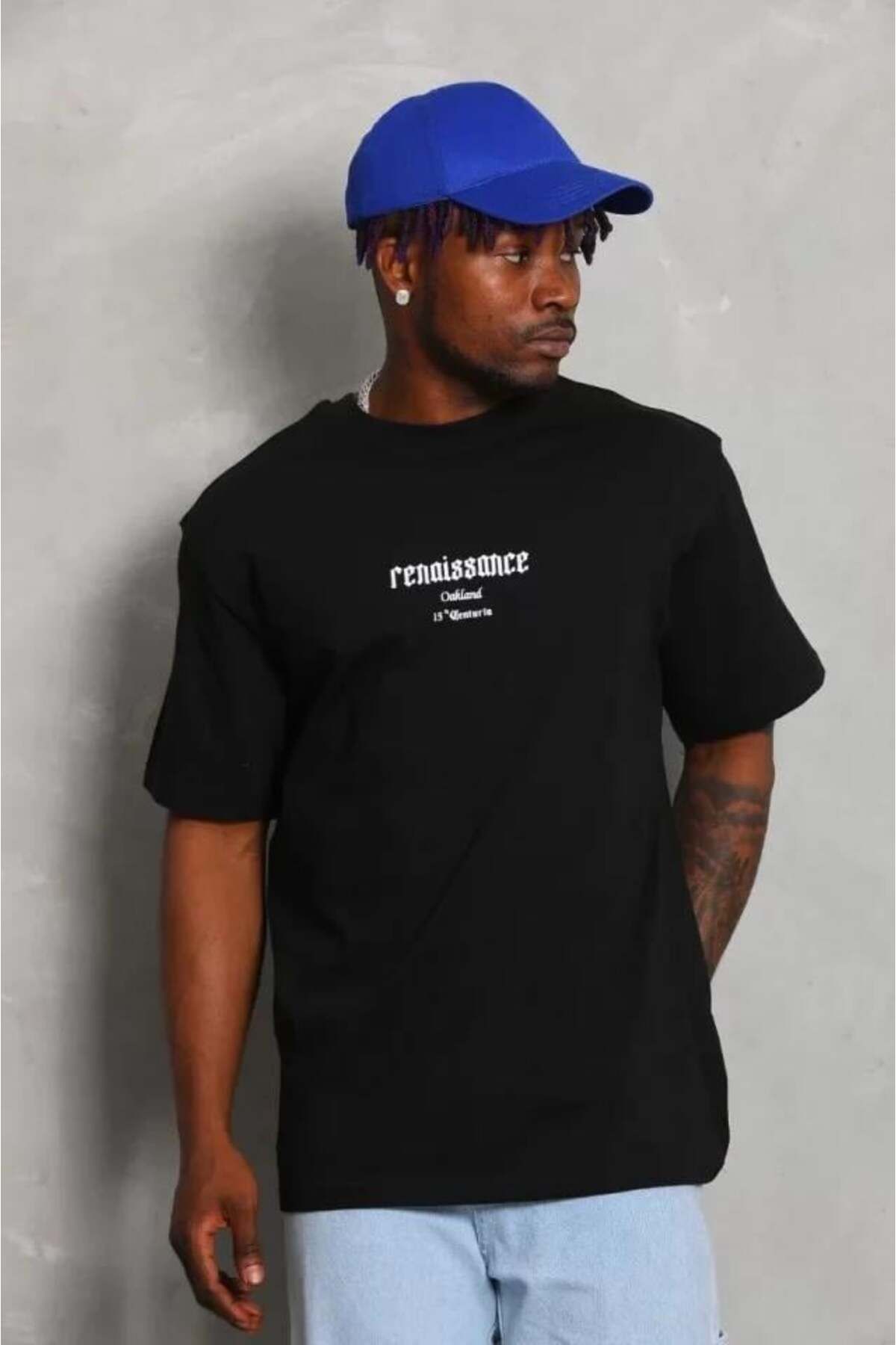 modamtn Unisex Oversize Baskılı Bisiklet Yaka T-Shirt - Siyah