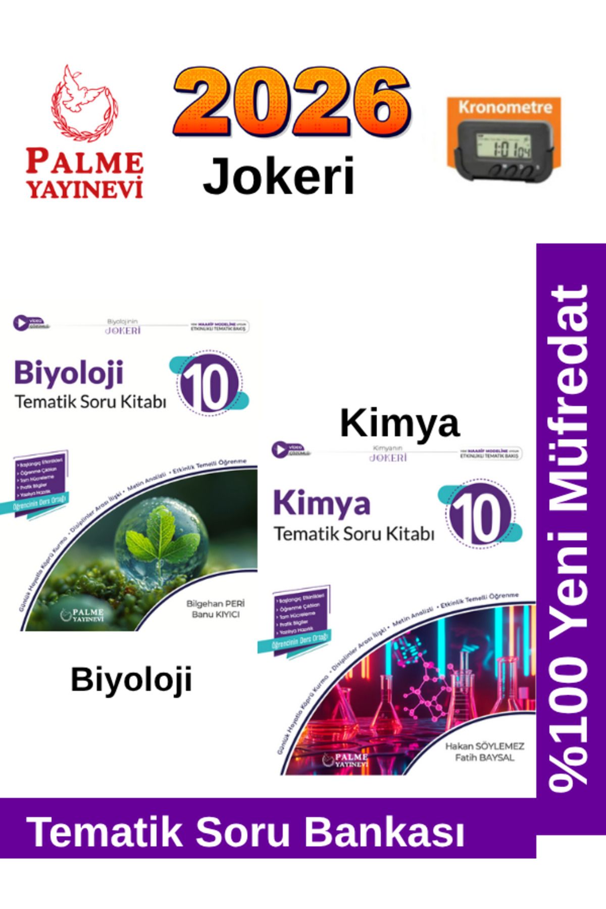 Palme Yayınevi 2026 10.Sınıf Kimya-Biyoloji %100 Yeni Müfredat Tematik Soru Bankası+Kronometre