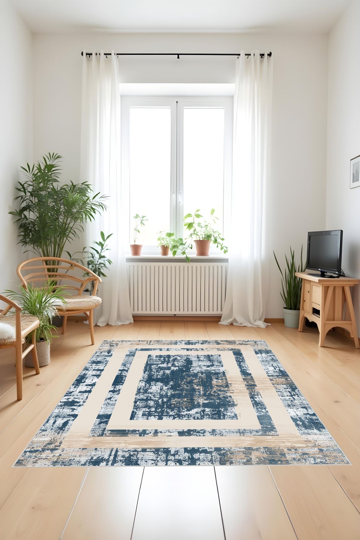 Liriya Dijital Baskılı Siyah Klasik Desenli Dekoratif Makinada Yıkanabilir Salon Halısı Yolluk Halısı