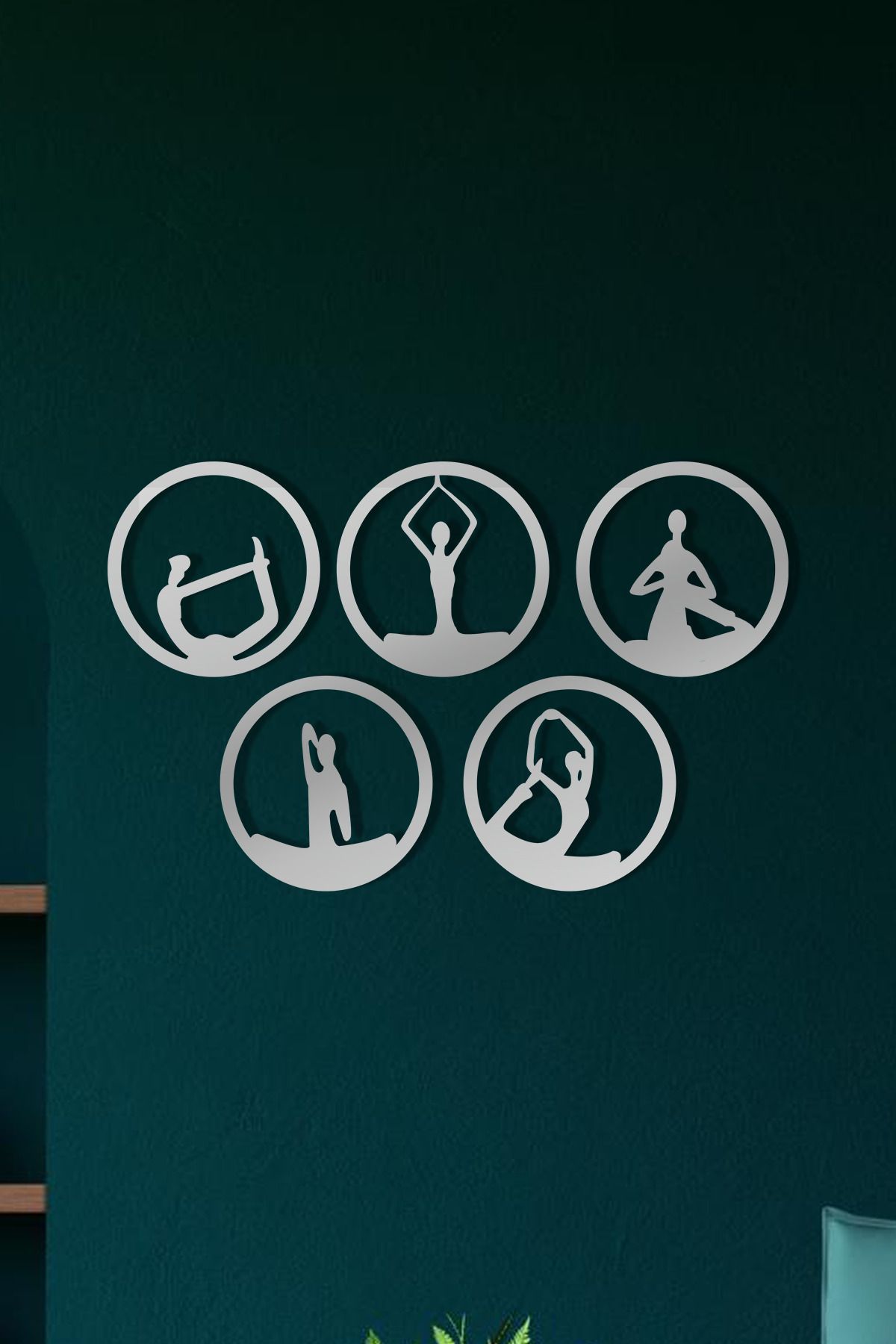 cncrafft 5'li Yoga Figürleri Metal Tablo – Meditatif Duvar Dekoru Seti
