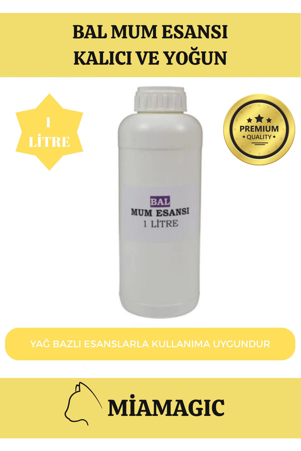 Miamagic Özel Üretim 1 LT Yoğun Yağ Bazlı Tüm Ürünlerle Kullanıma Uygun Kalıcı Bal Mum Esansı