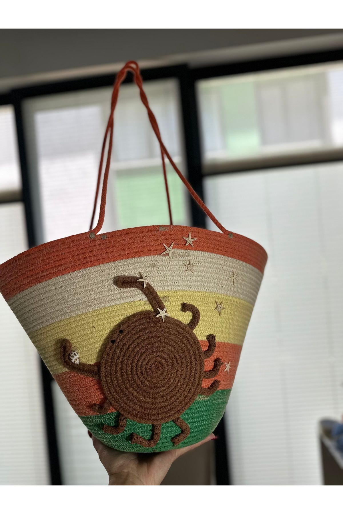Little Sunshine Design Plaj çantası, büyük boy plaj çantası, yengeç figürlü plaj çantası