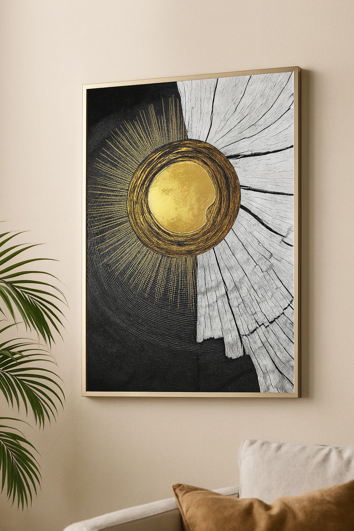 seninürünün Altın Işık - Gerçek Cama Baskı Gold Alüminyum Metal Çerçeveli Tekli Modern Tablo
