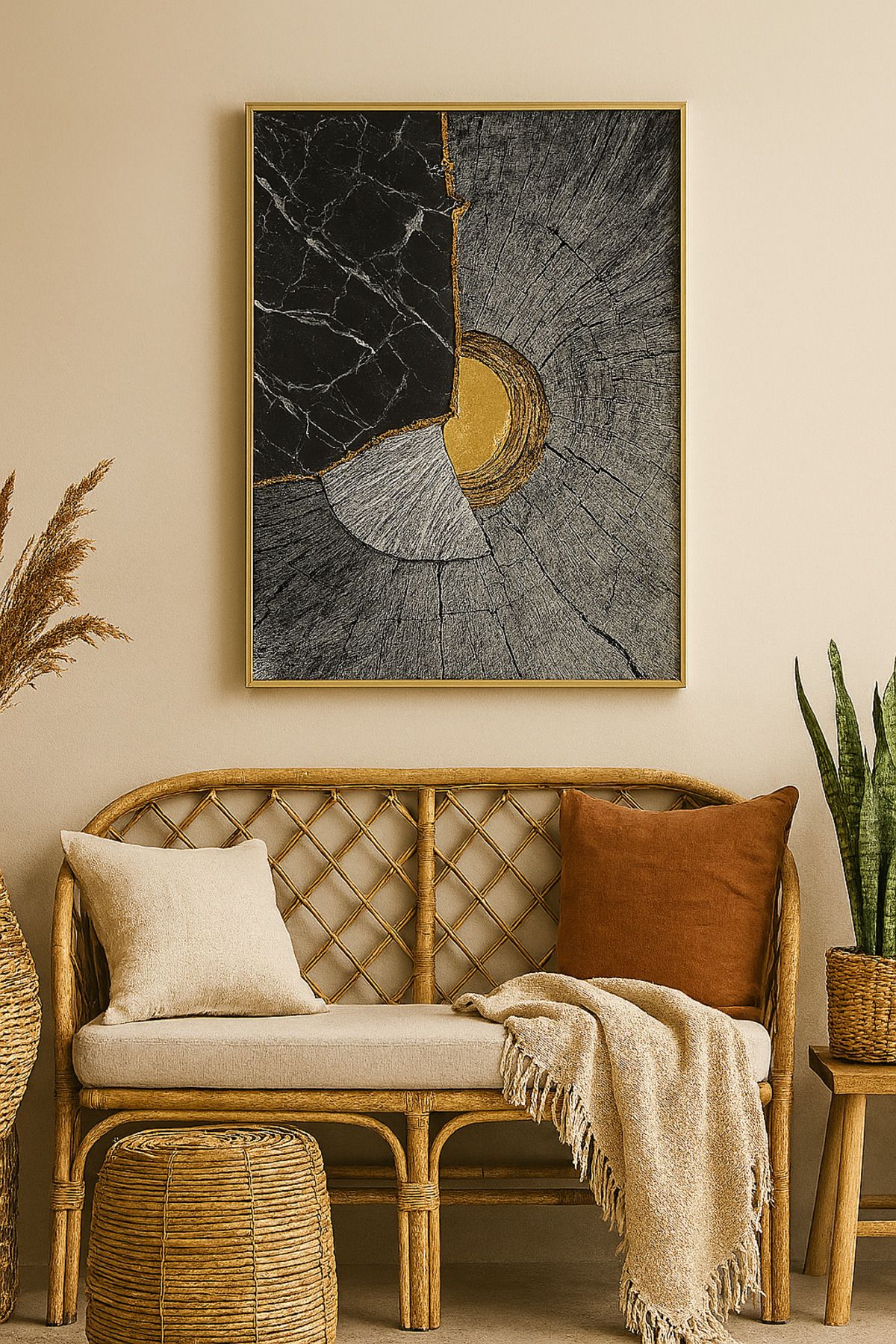 seninürünün Çekirdek Işıltısı - Gerçek Cama Baskı Gold Alüminyum Metal Çerçeveli Tekli Modern Tablo