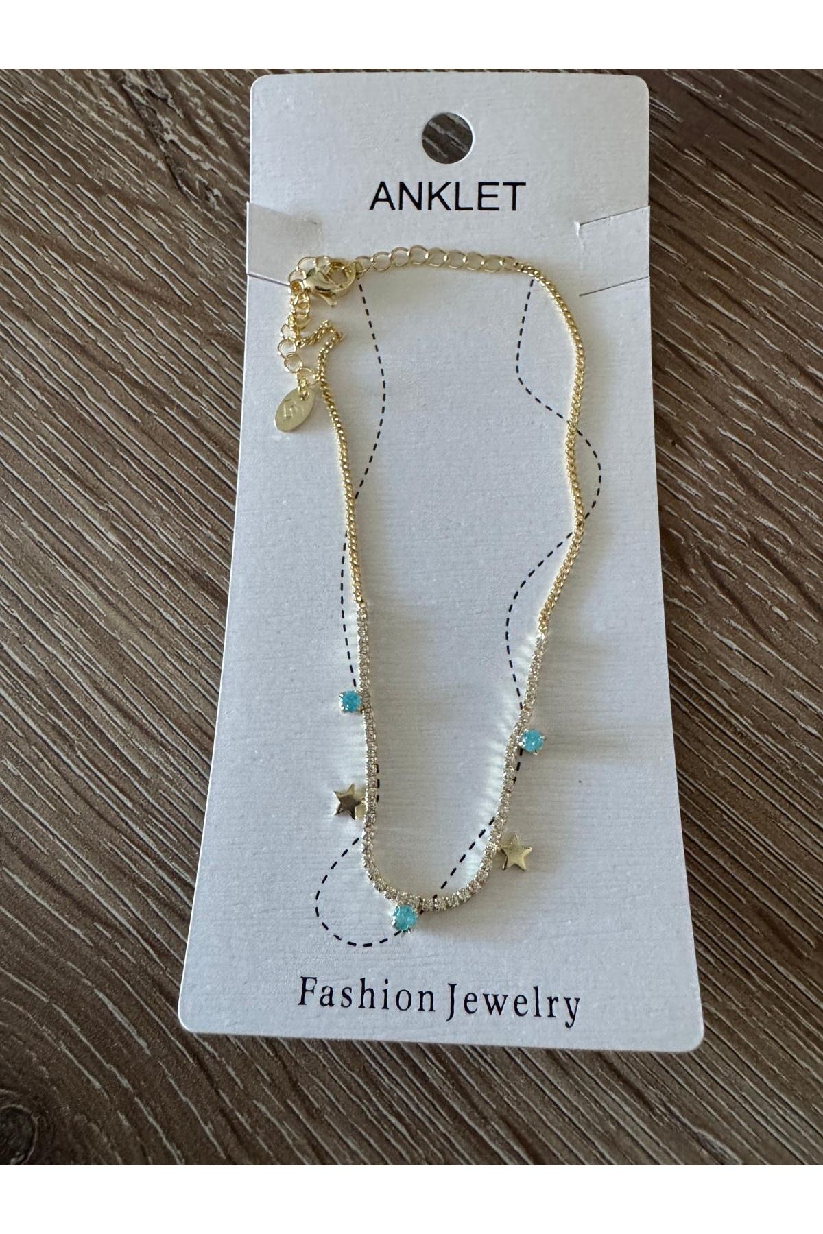misstakıjewerly ÇELİK GOLD RENK MAVİ TAŞLI YILDIZLI HALHAL