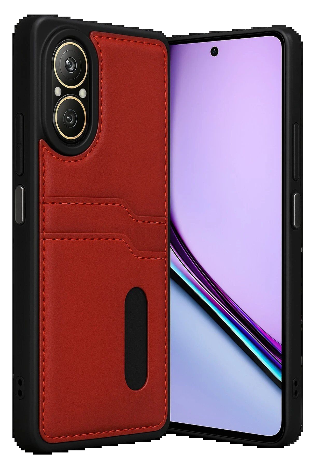 Balesso Newface Realme 12 Lite Kılıf Sara Kartvizitli Deri Kılıf - Kırmızı