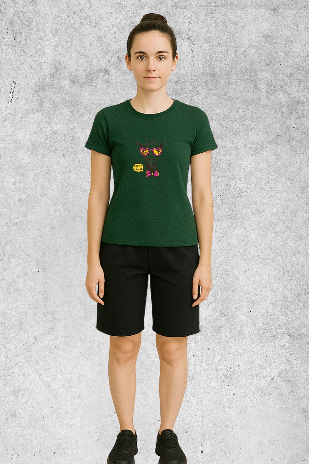 MOLICO Basic Unisex sıfır yaka kısa kollu ZÜRAFA BASKILI TSHİRT